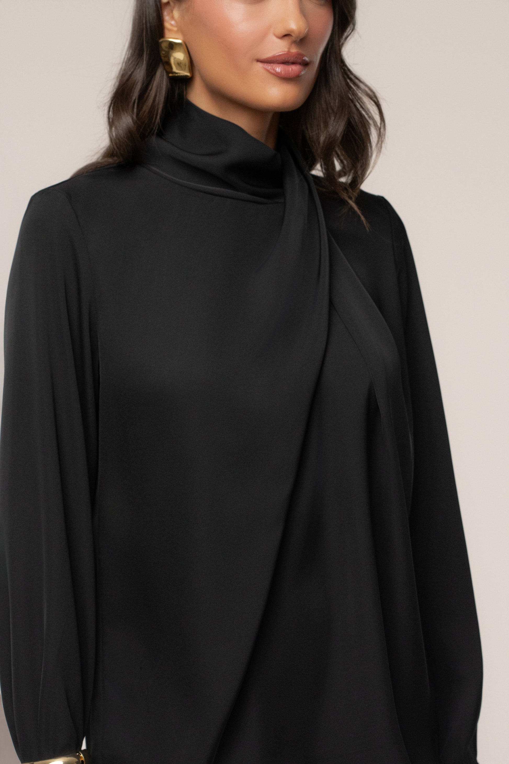 Black Alexa Satin Blouse JLUXLABEL