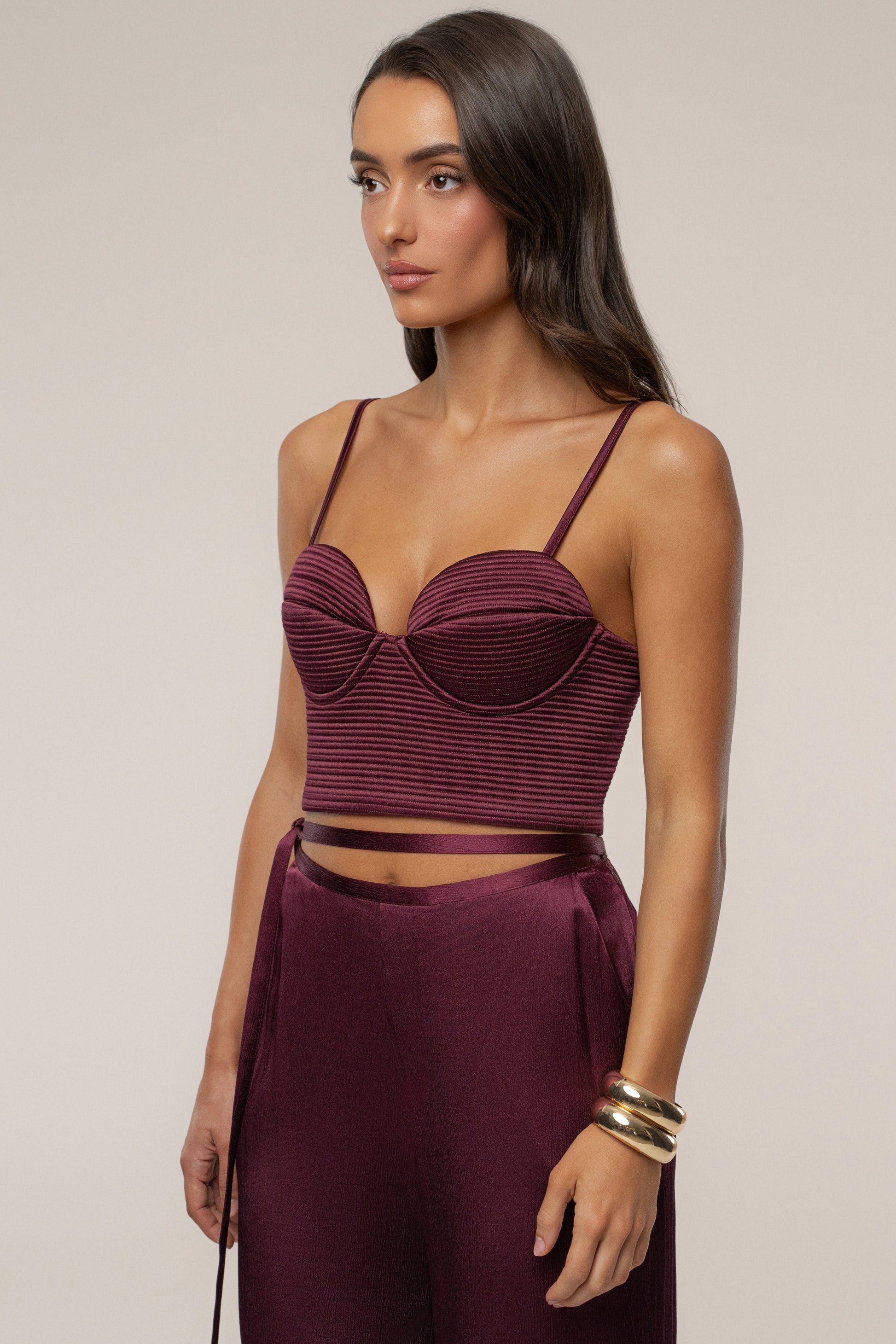 Burgundy Thalia Textured Bustier JLUXLABEL