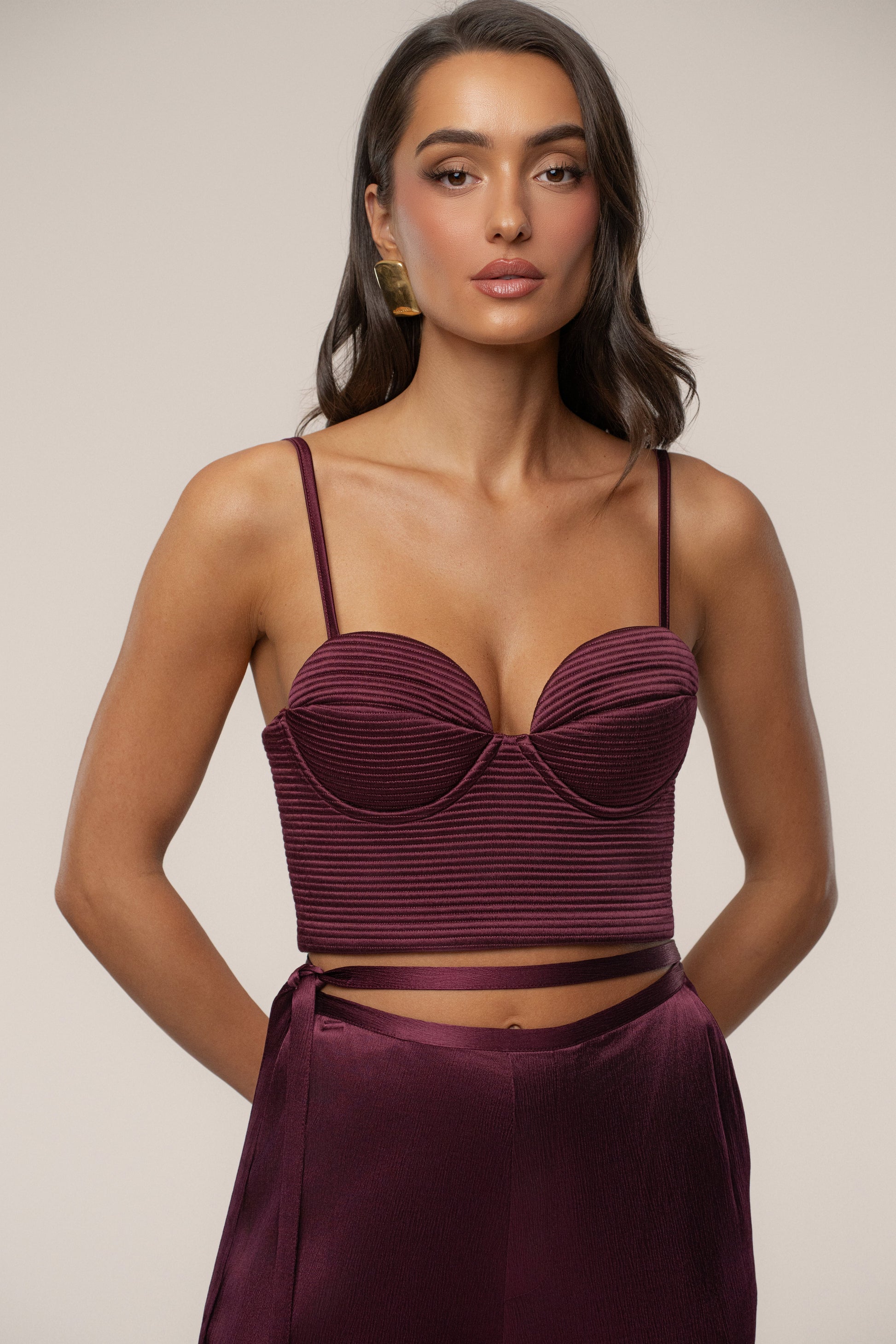 Burgundy Thalia Textured Bustier JLUXLABEL