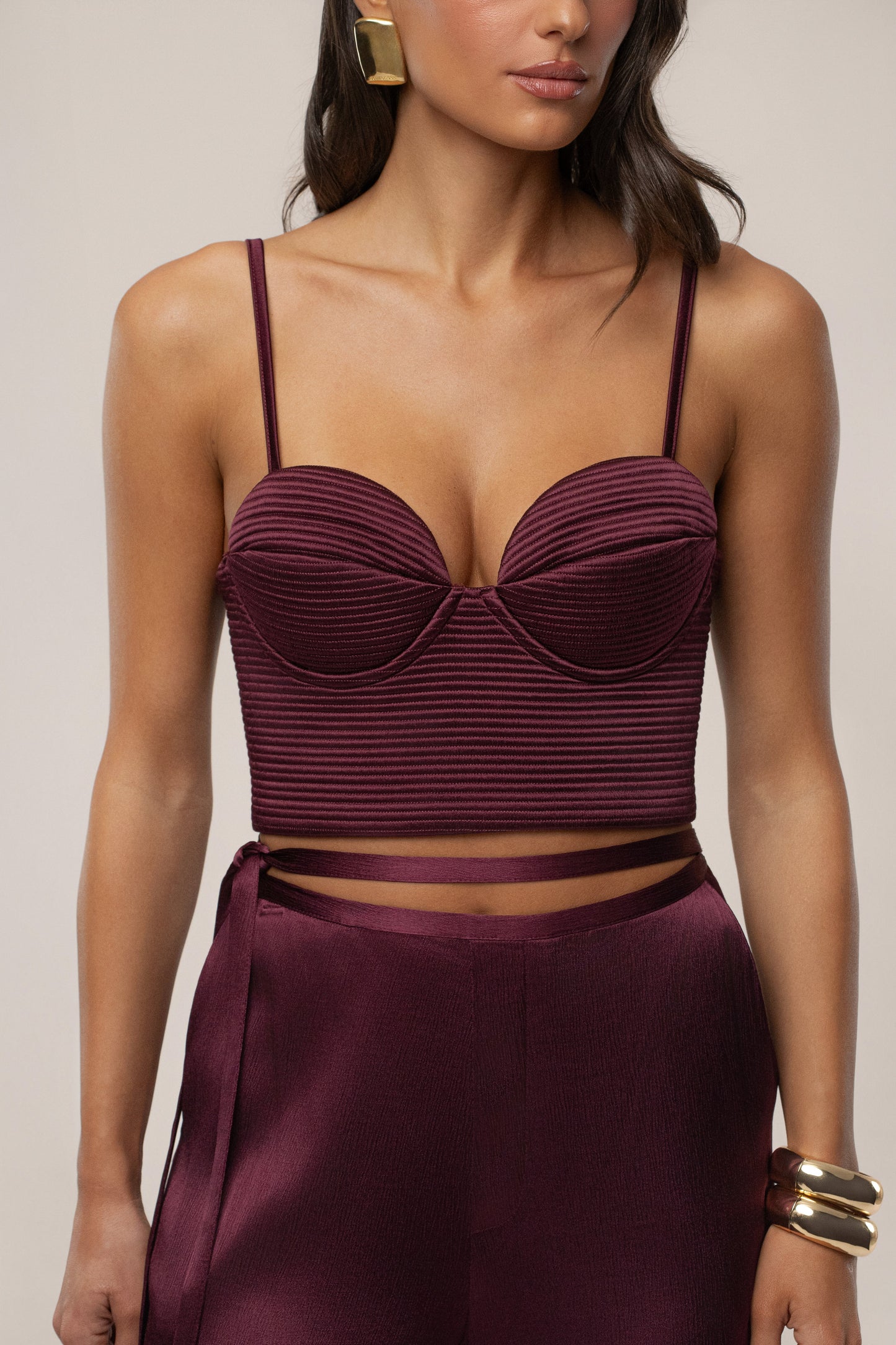 Burgundy Thalia Textured Bustier JLUXLABEL