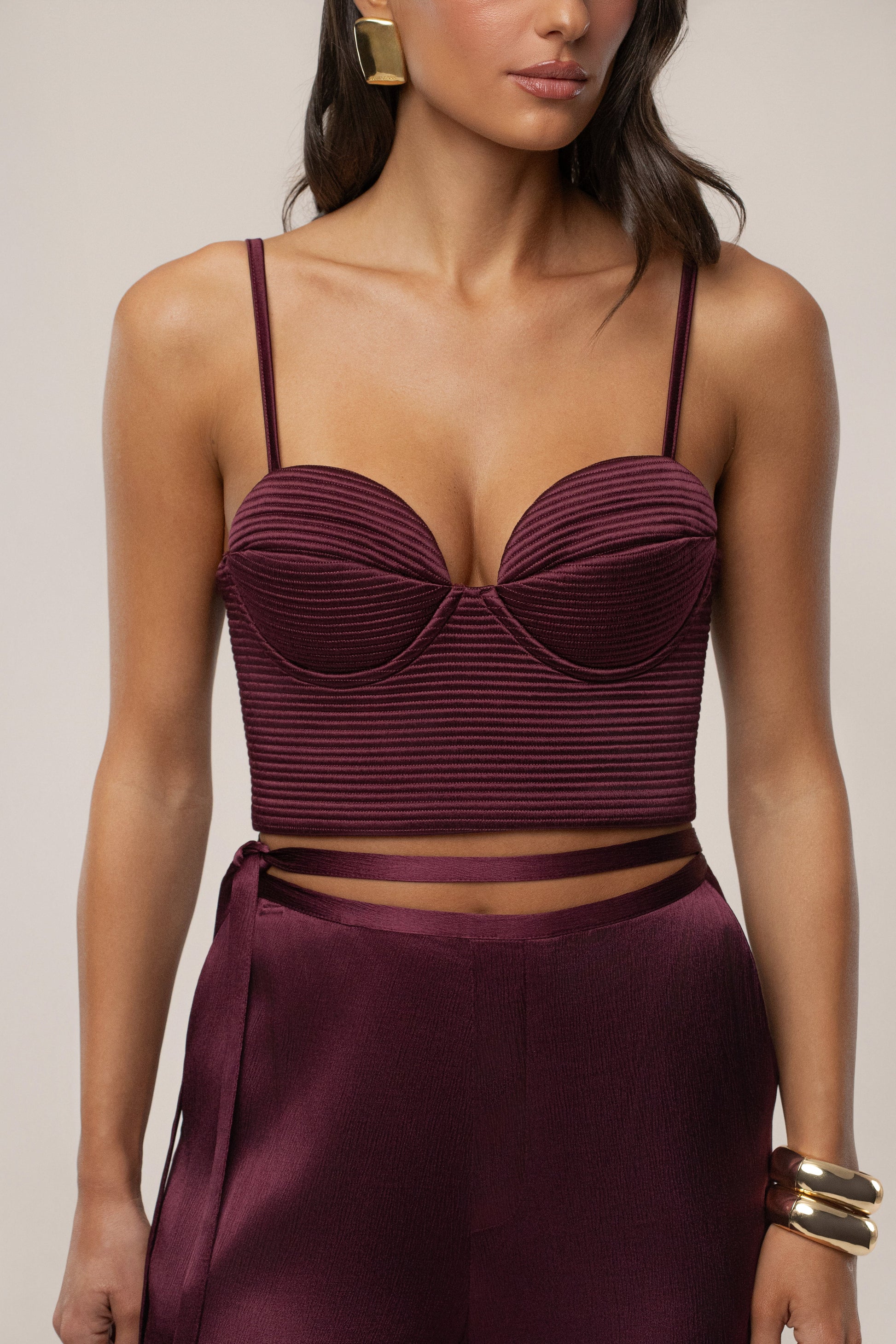 Burgundy Thalia Textured Bustier JLUXLABEL