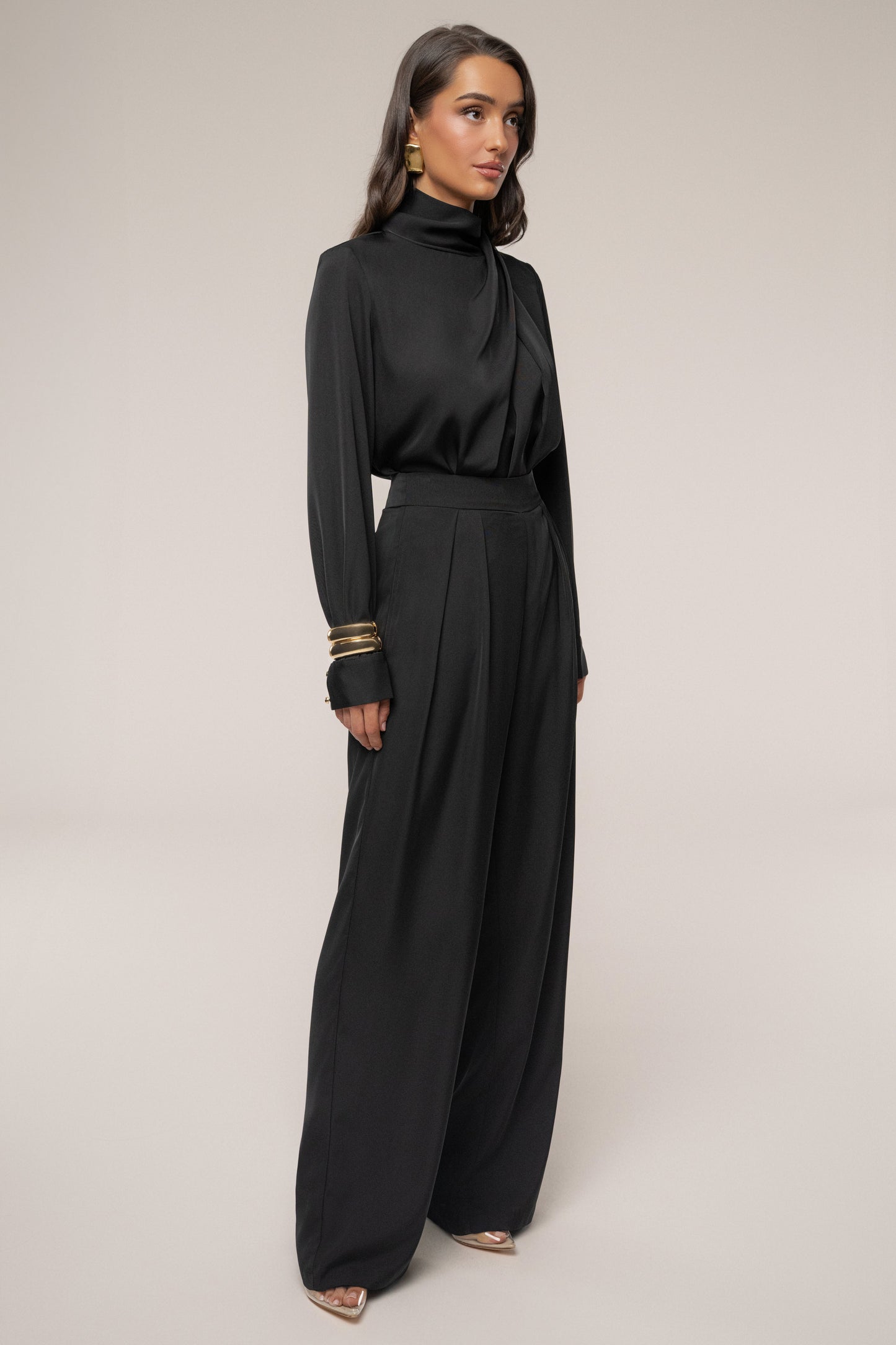 Black Alexa Satin Blouse JLUXLABEL