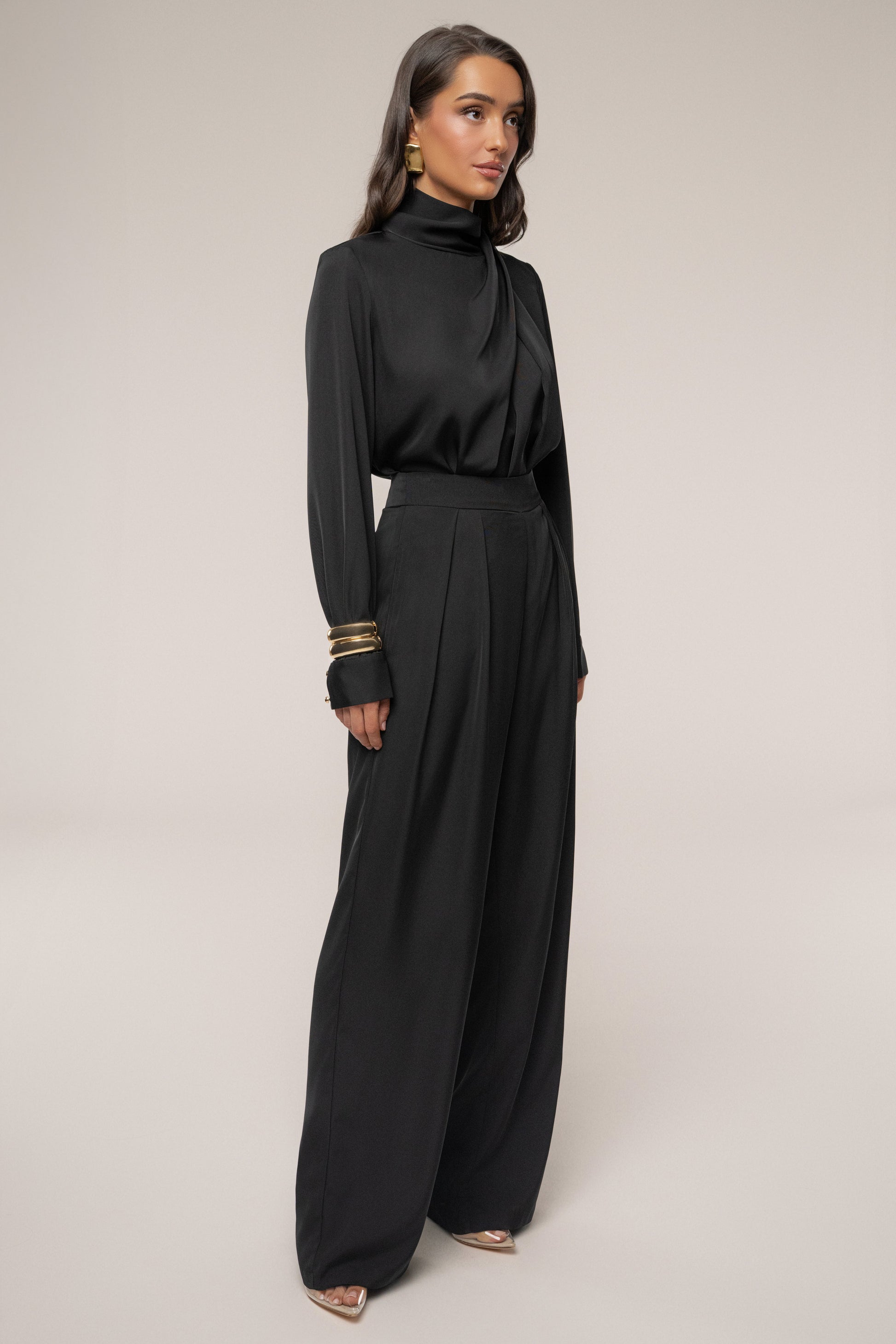 Black Alexa Satin Blouse JLUXLABEL