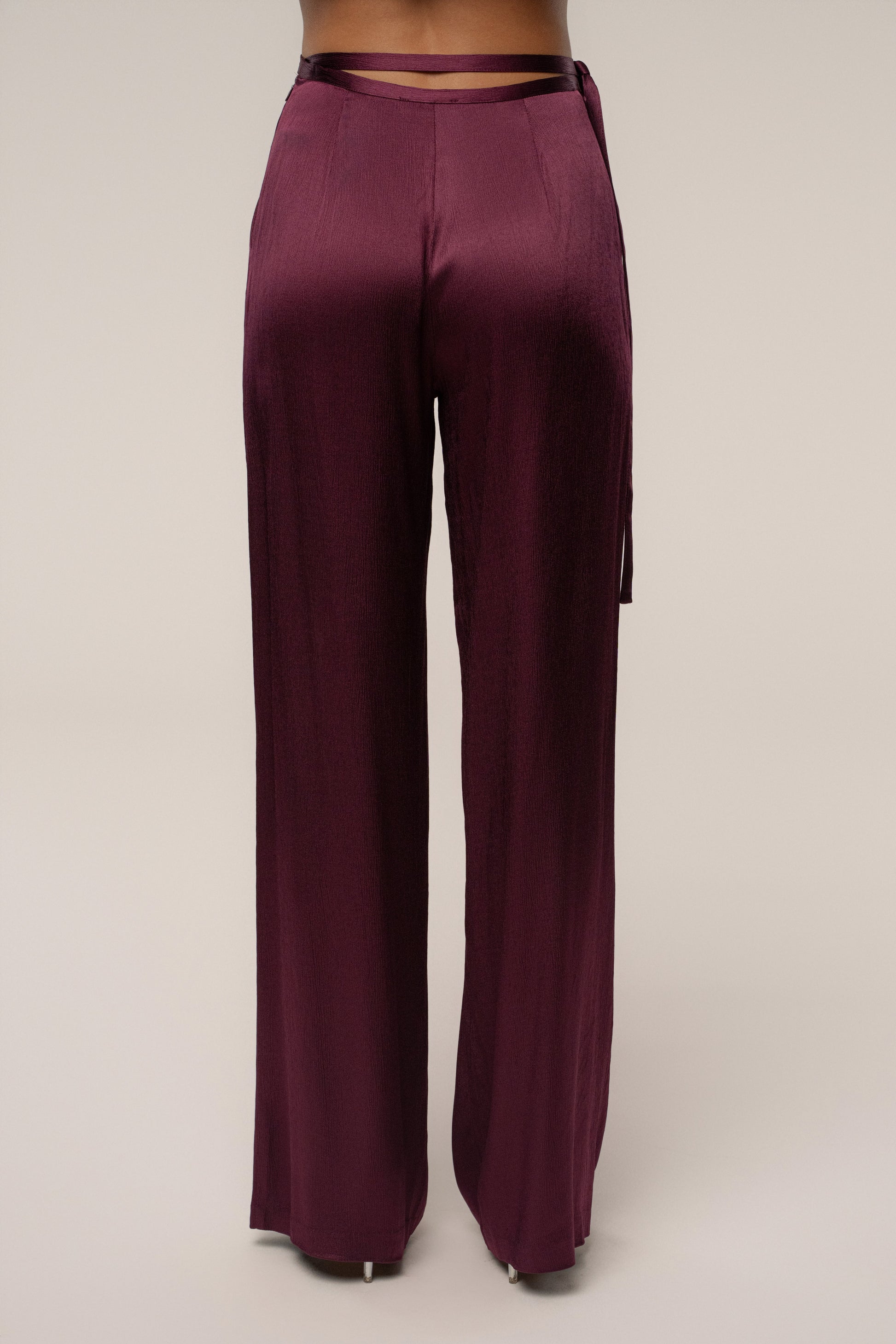 Burgundy Deserae Satin Pants JLUXLABEL