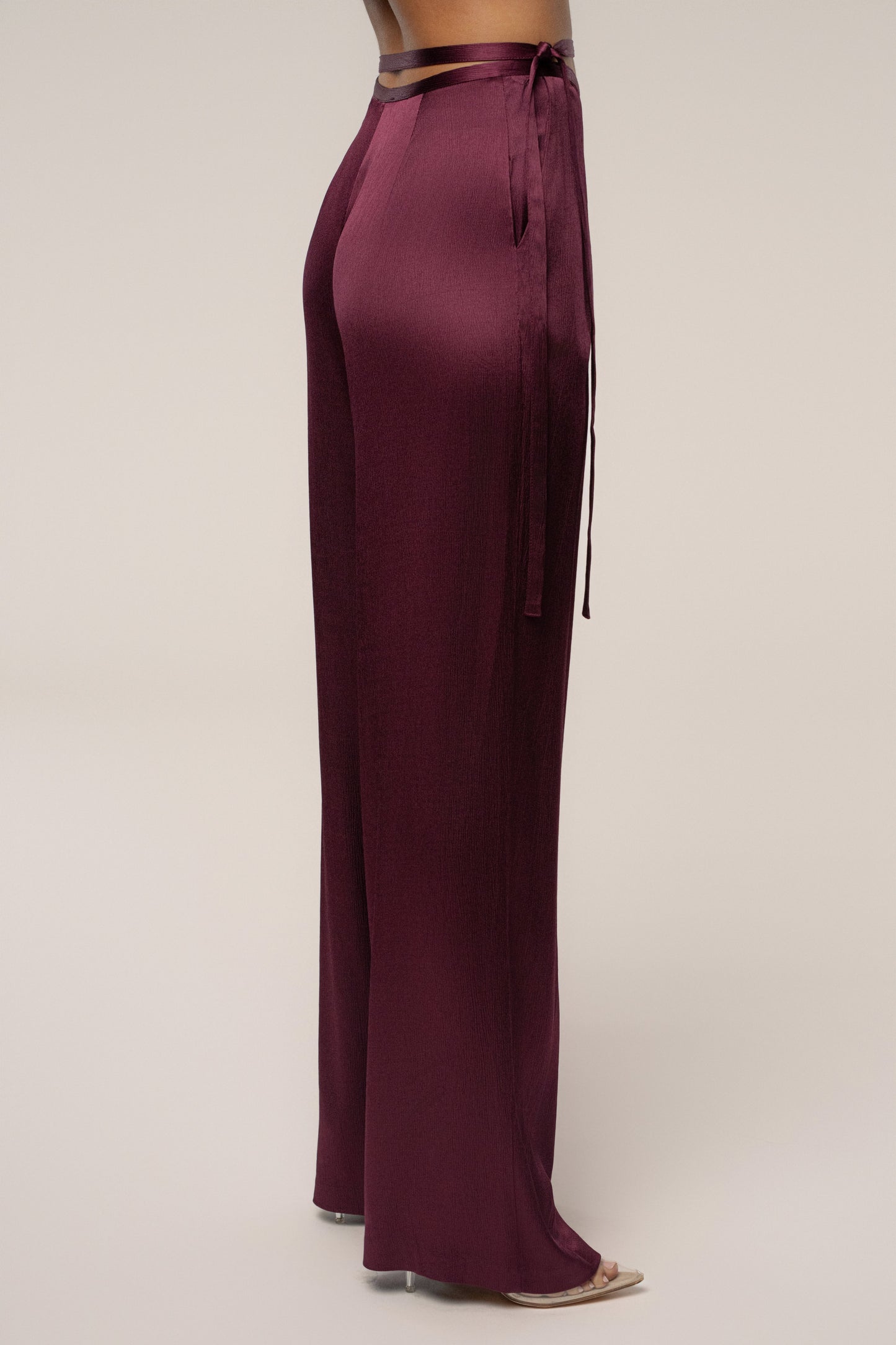 Burgundy Deserae Satin Pants JLUXLABEL