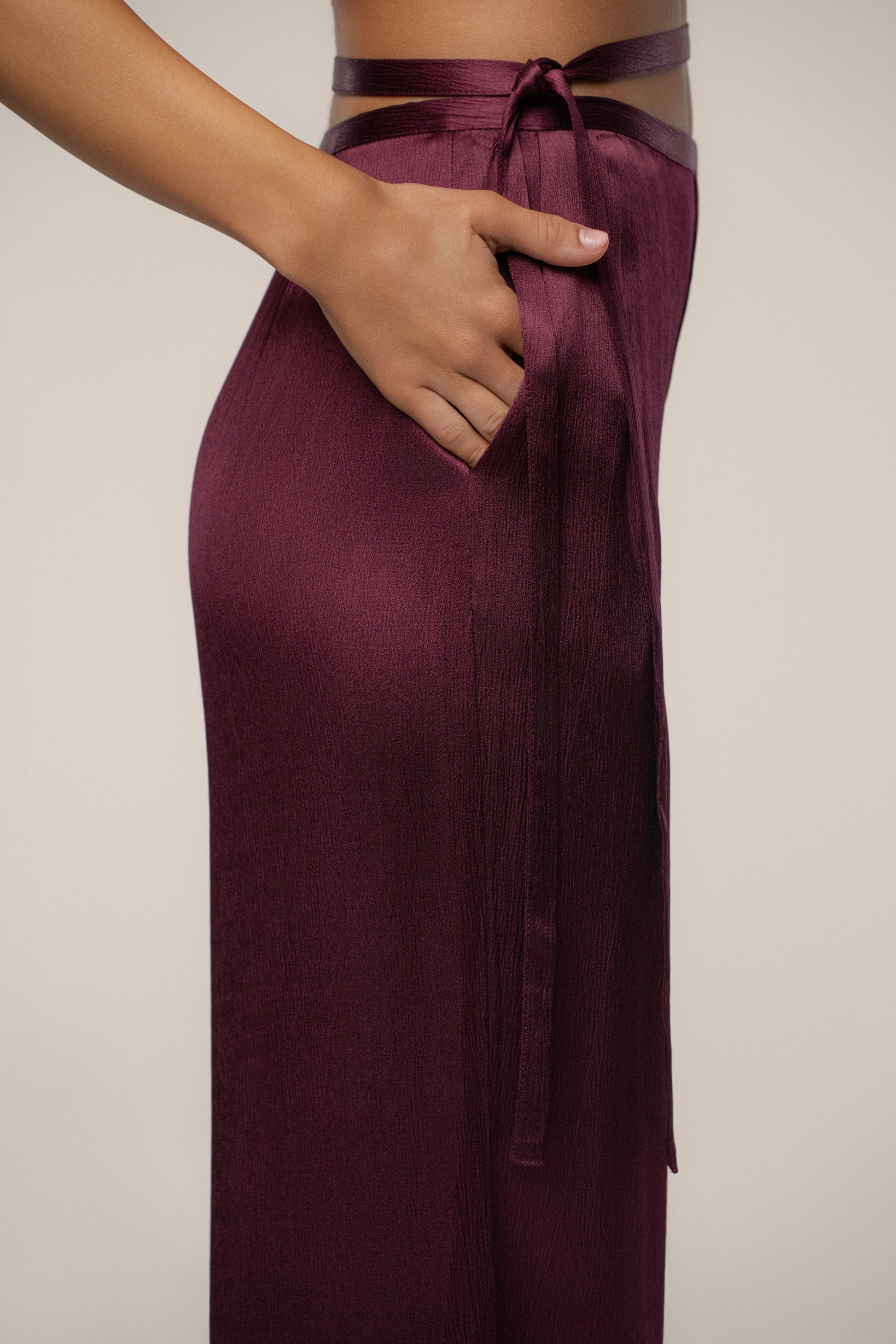 Burgundy Deserae Satin Pants JLUXLABEL