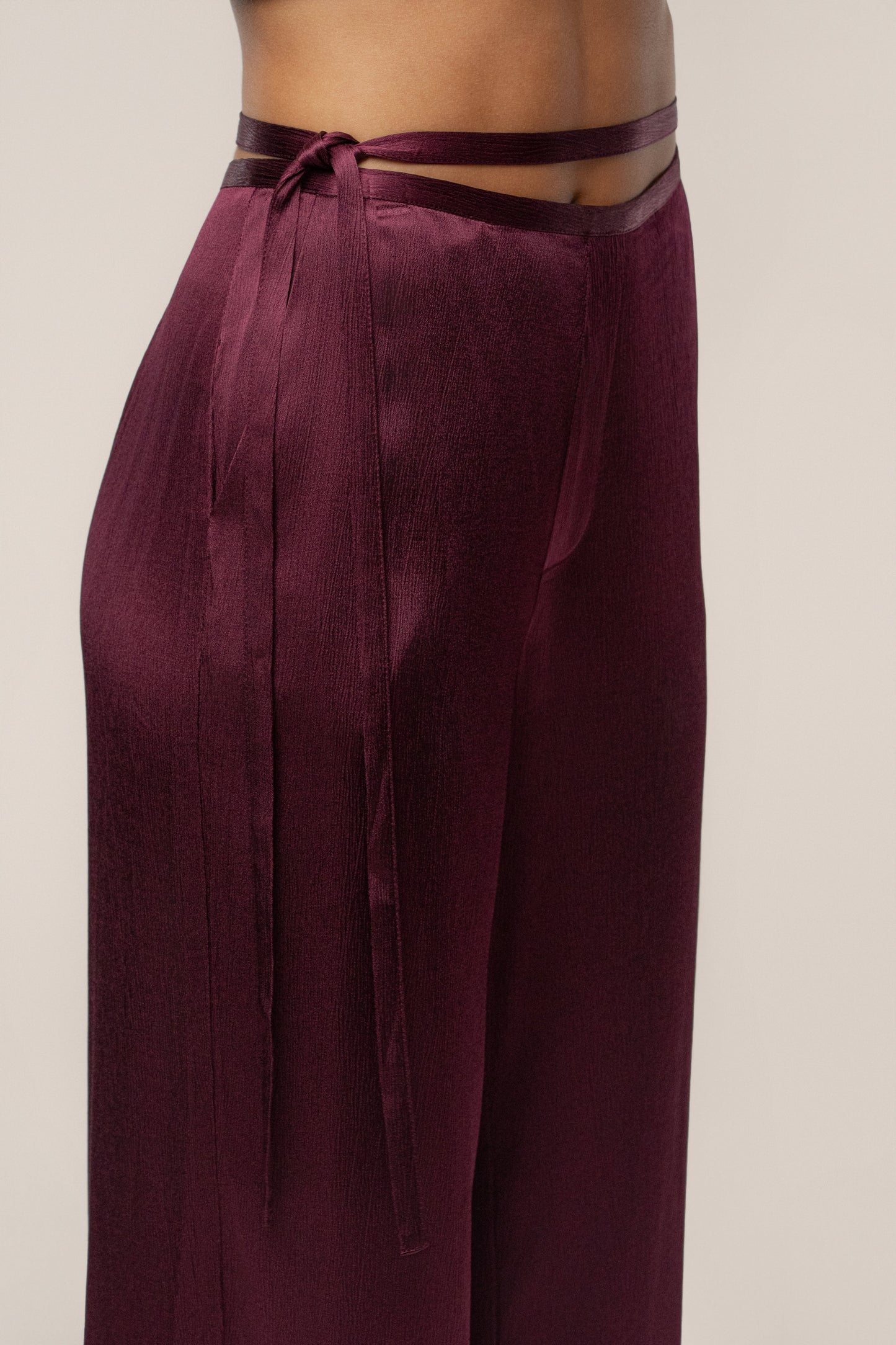 Burgundy Deserae Satin Pants JLUXLABEL