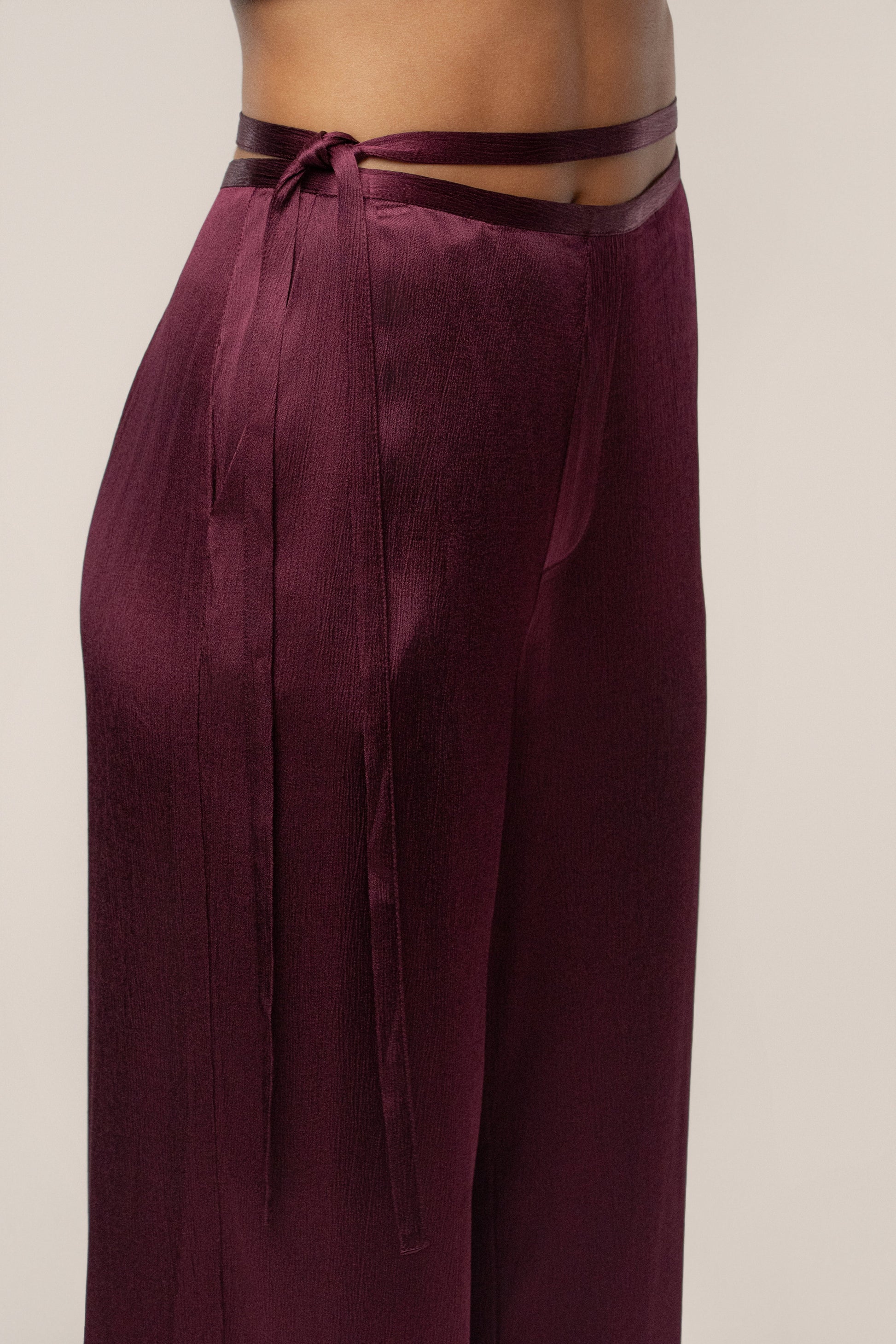 Burgundy Deserae Satin Pants JLUXLABEL