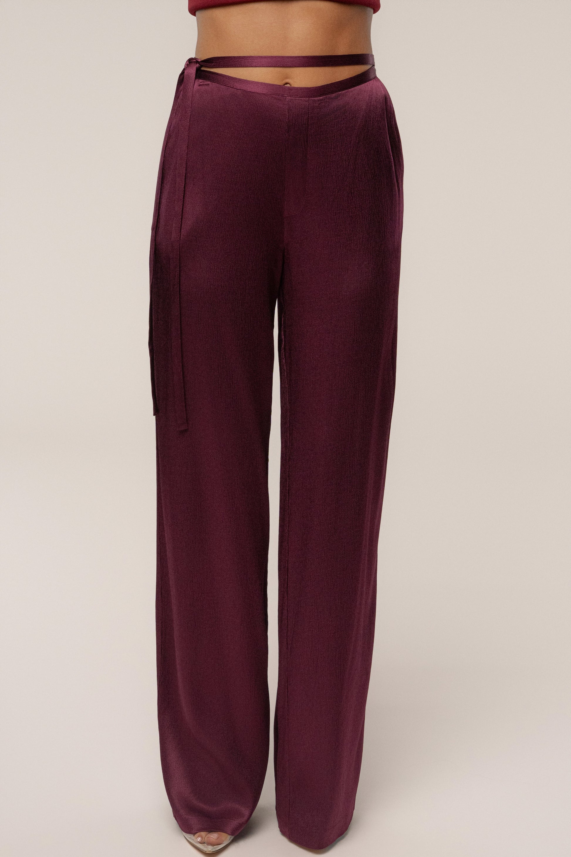Burgundy Deserae Satin Pants JLUXLABEL