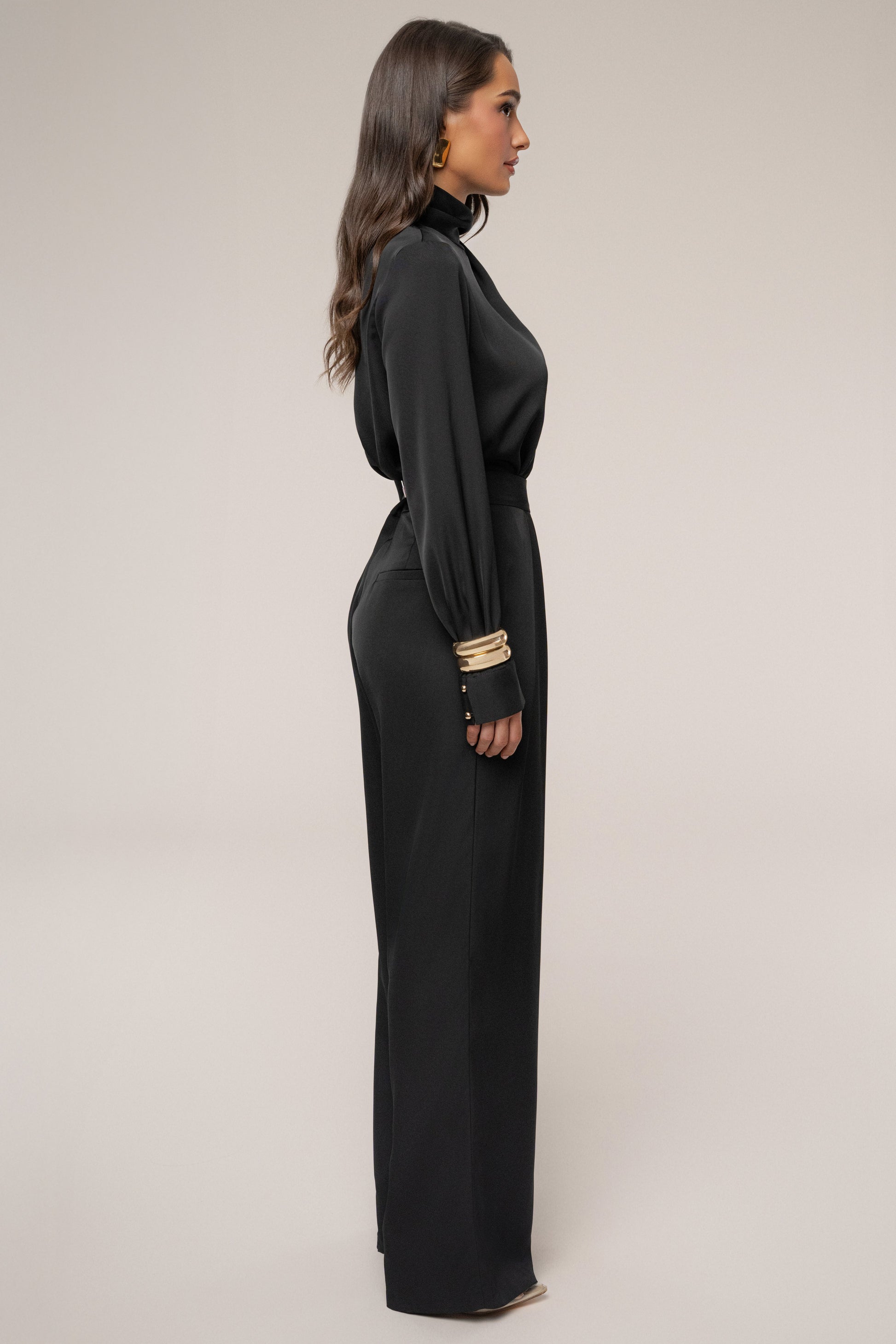 Black Alexa Satin Blouse JLUXLABEL