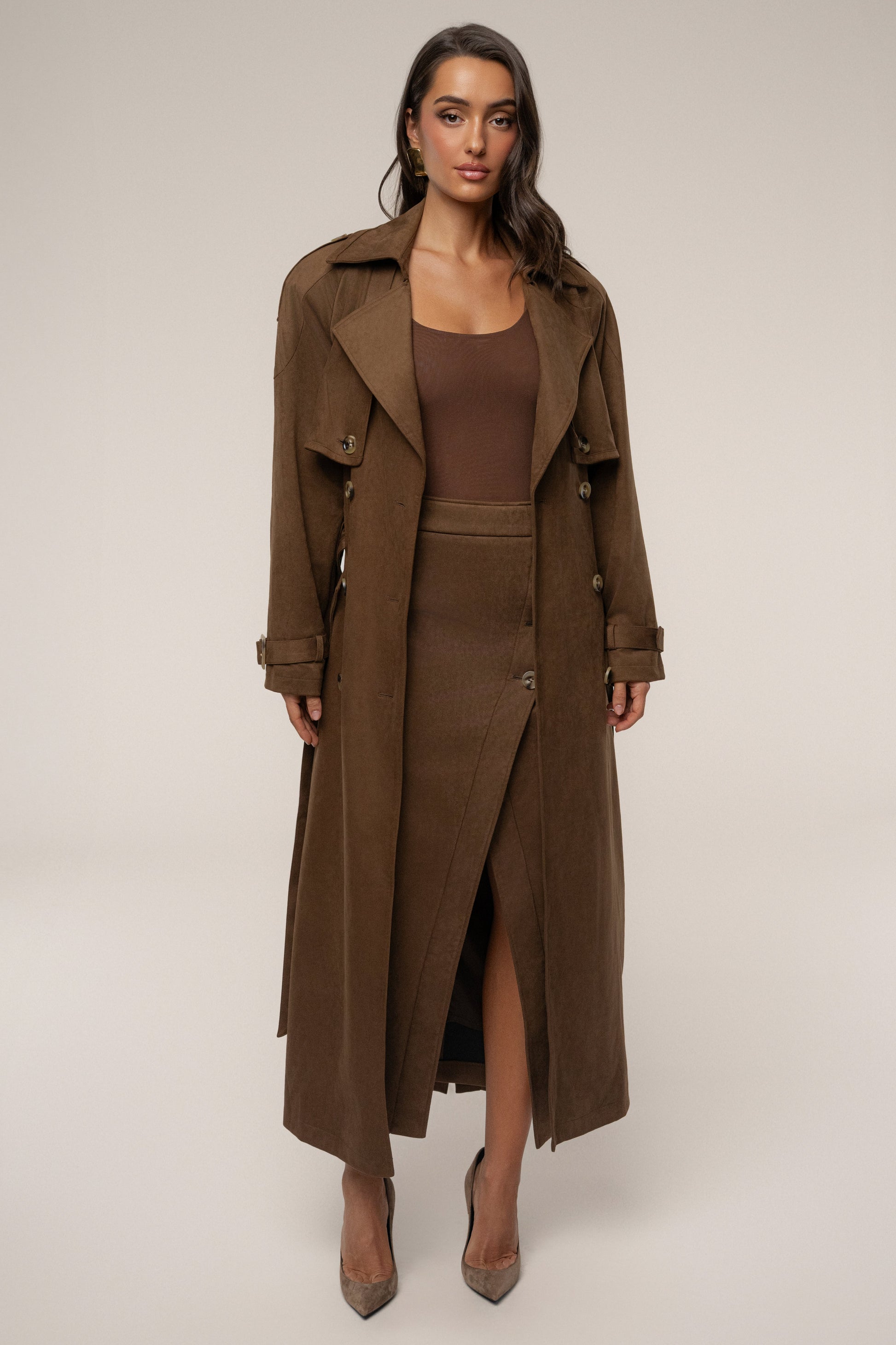 Chocolate Elite Suede Coat JLUXLABEL