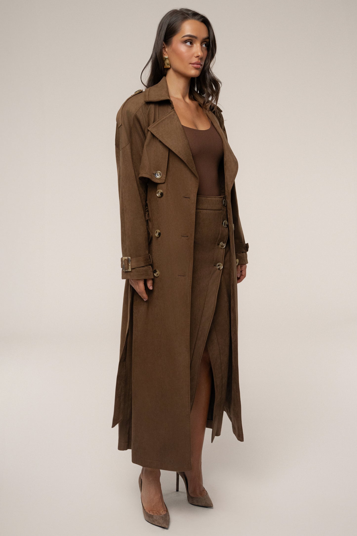 Chocolate Elite Suede Coat JLUXLABEL