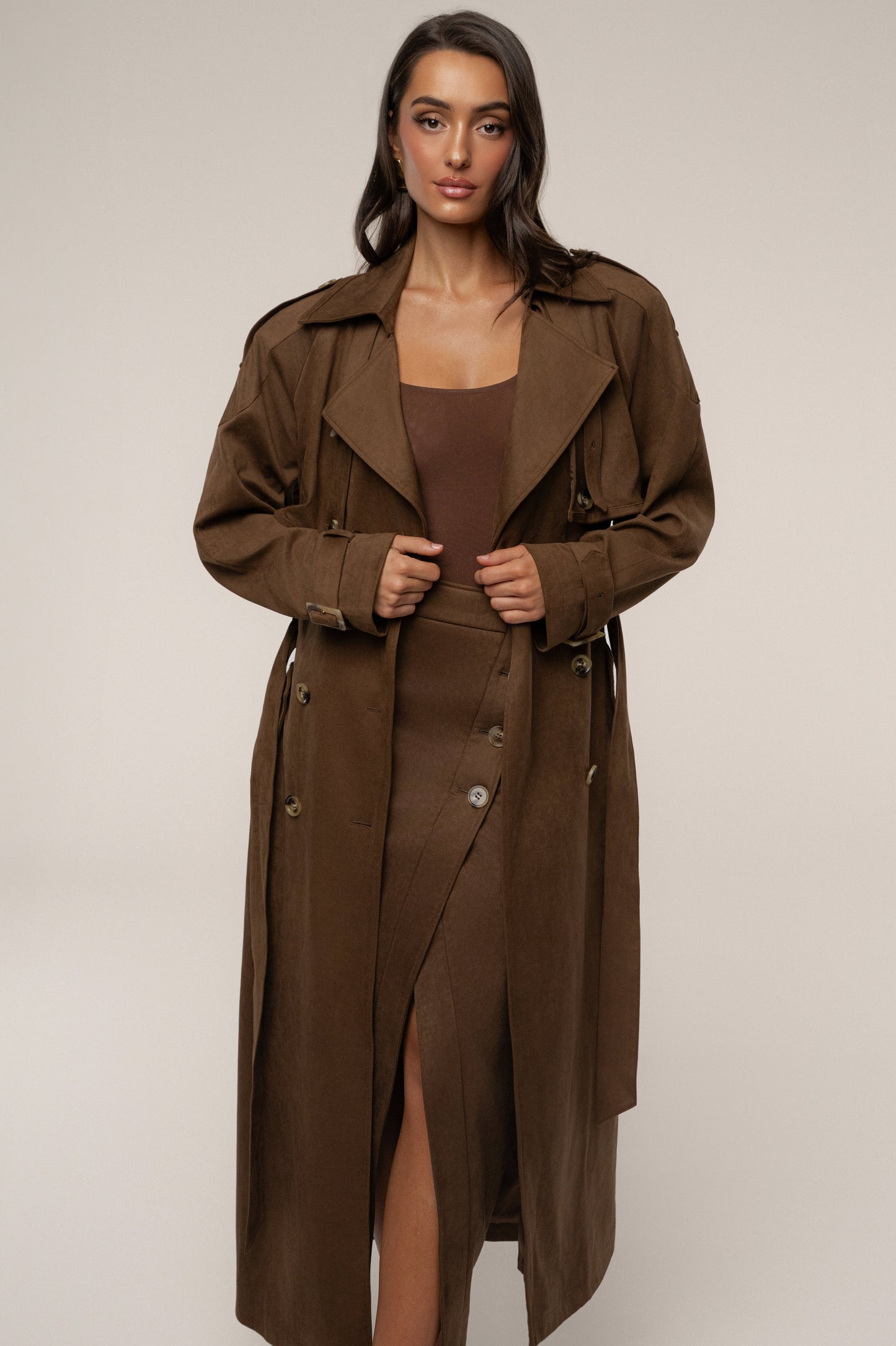 Chocolate Elite Suede Coat JLUXLABEL