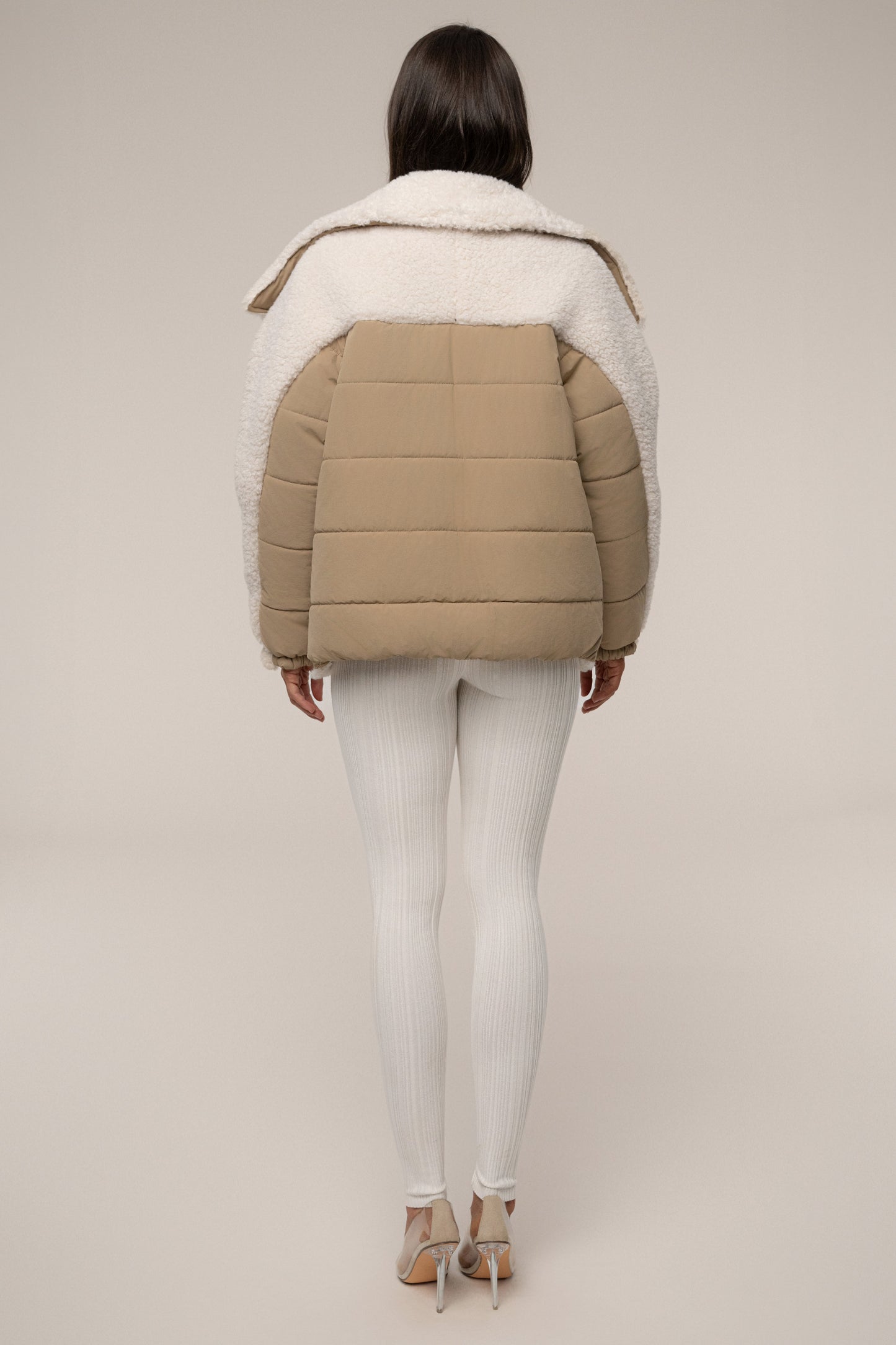 Beige/Ivory Contrast Sherpa Jacket JLUXLABEL