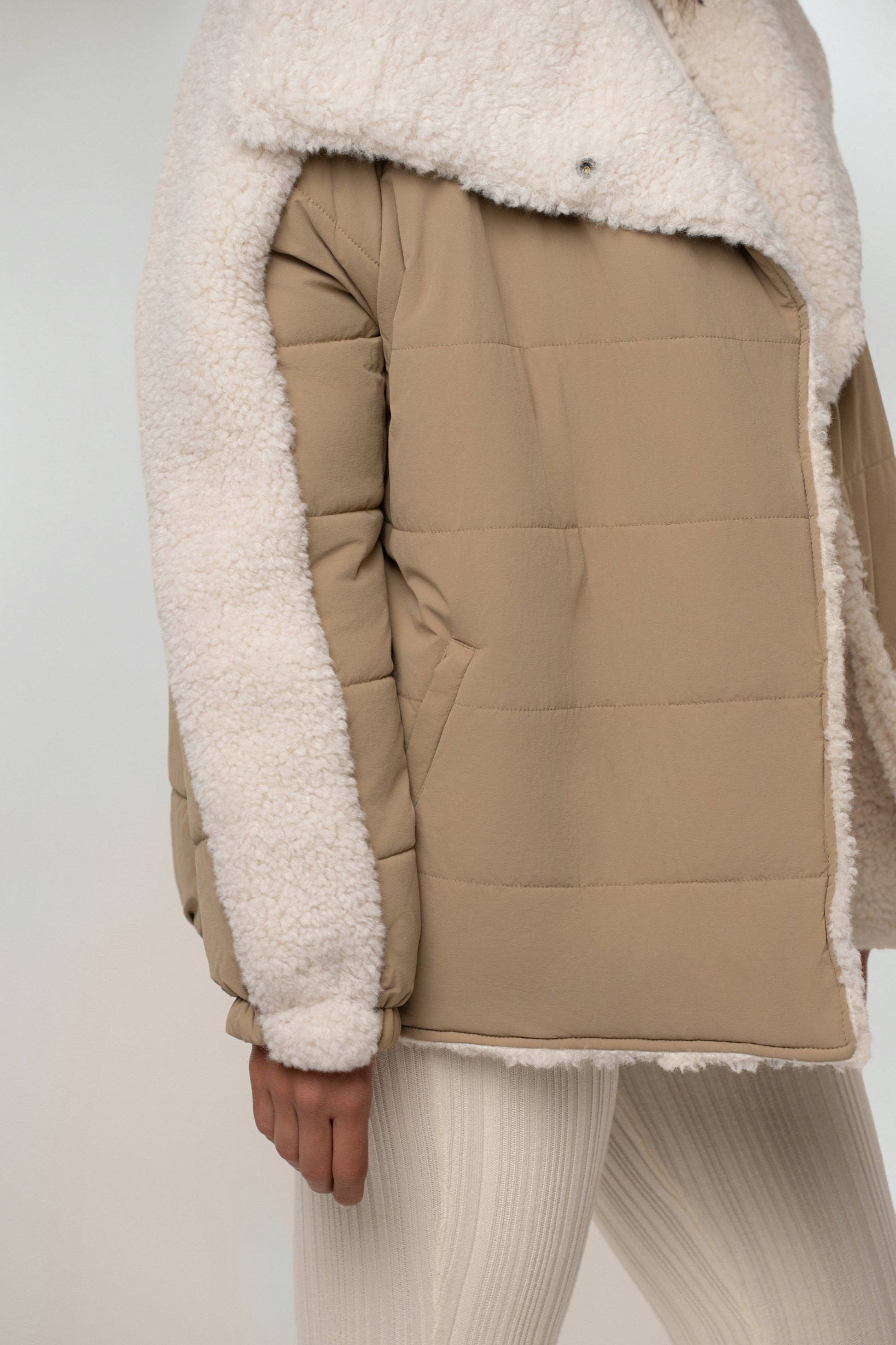 Beige/Ivory Contrast Sherpa Jacket JLUXLABEL