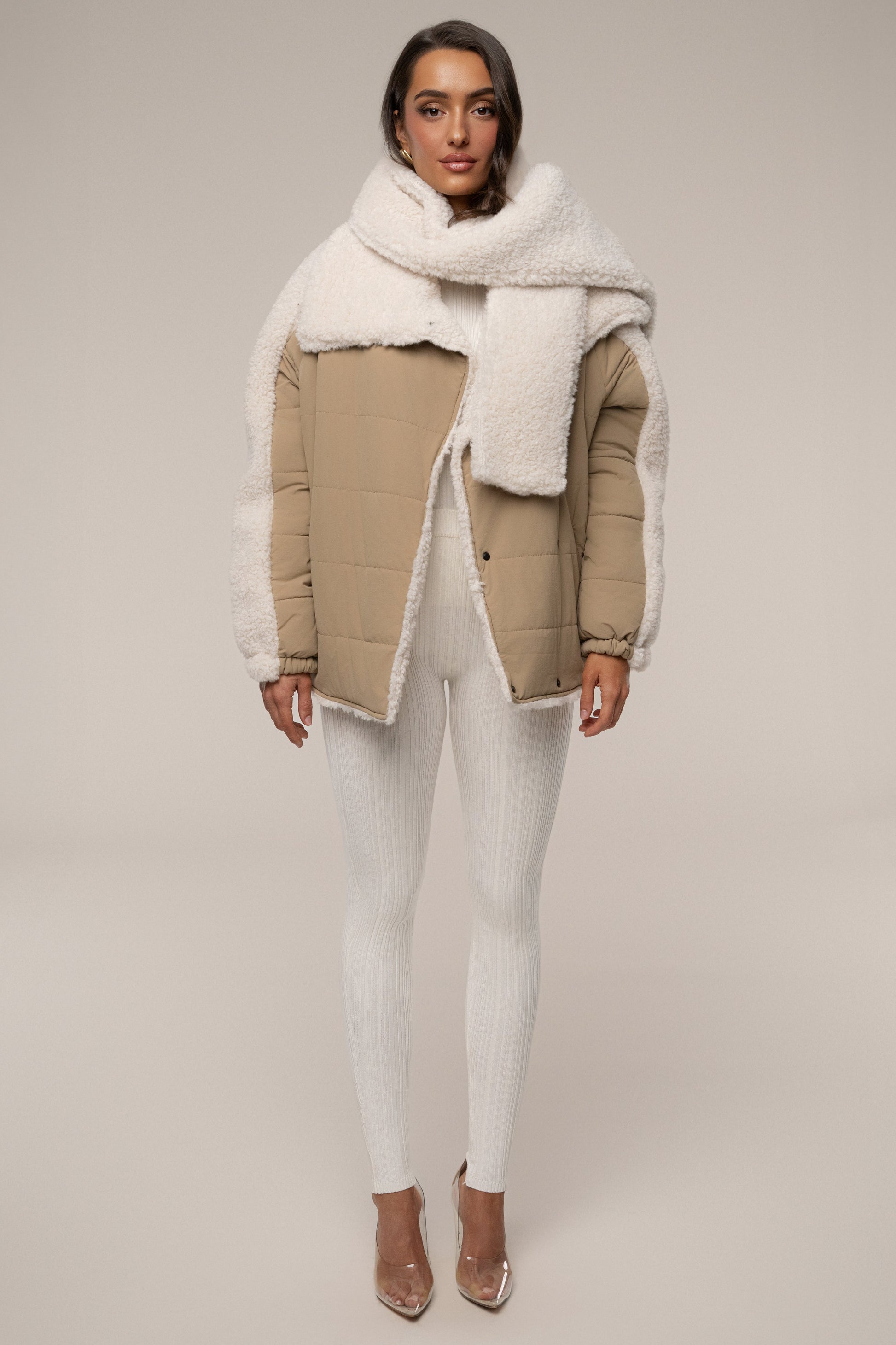 Beige/Ivory Contrast Sherpa Jacket JLUXLABEL