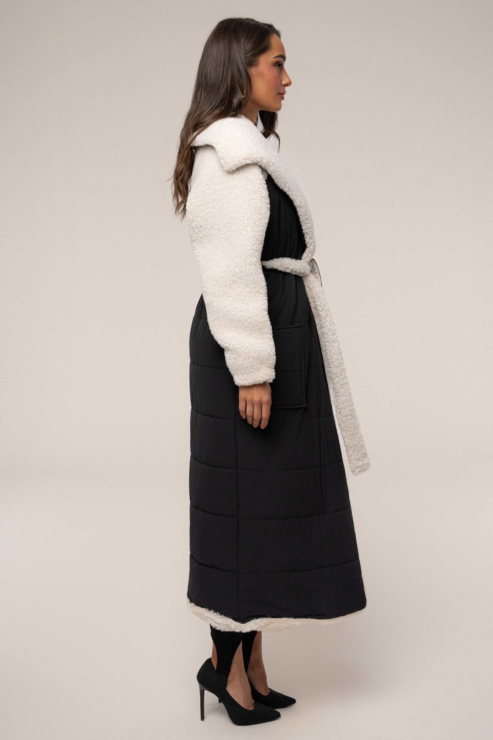 Black/Ivory Contrast Sherpa Coat JLUXLABEL