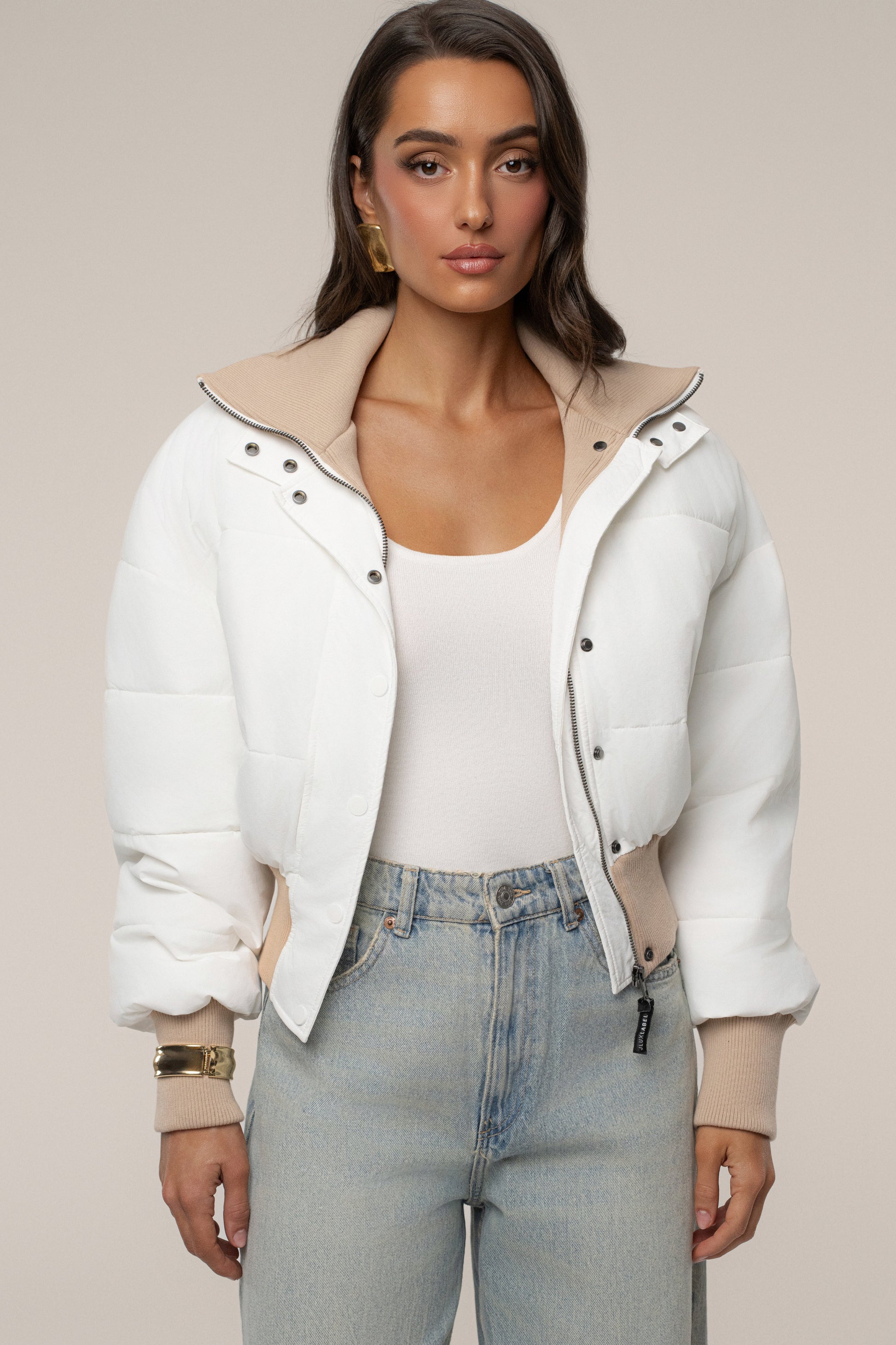 White Stassie Ribbed Jacket JLUXLABEL