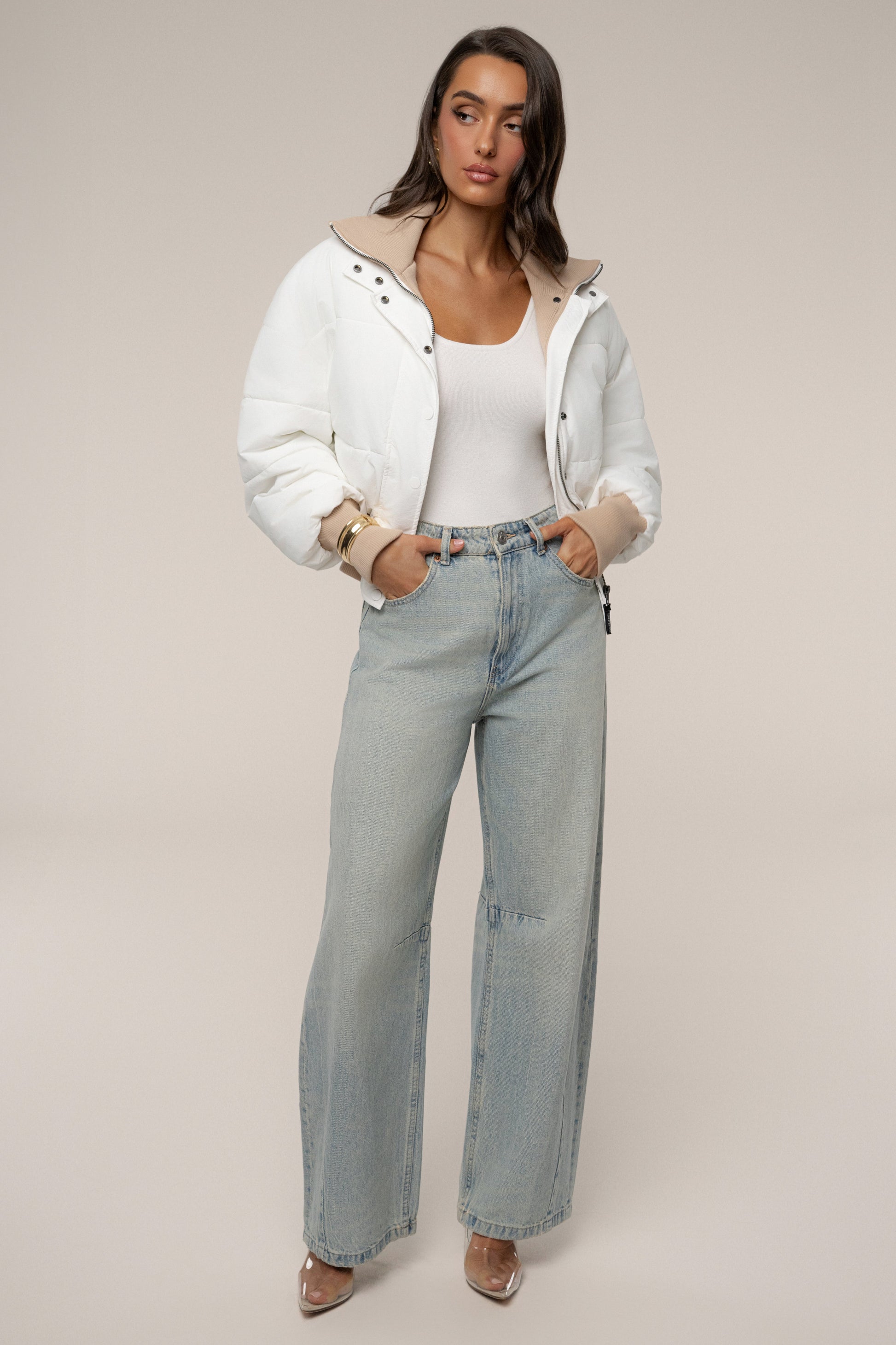 White Stassie Ribbed Jacket JLUXLABEL
