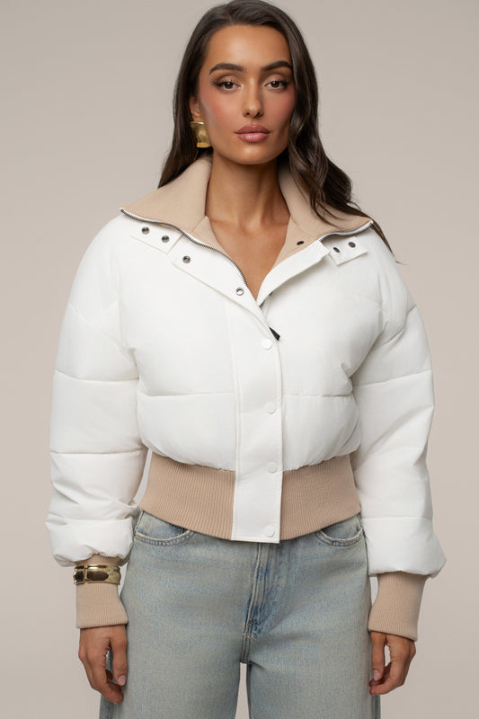 White Stassie Ribbed Jacket JLUXLABEL