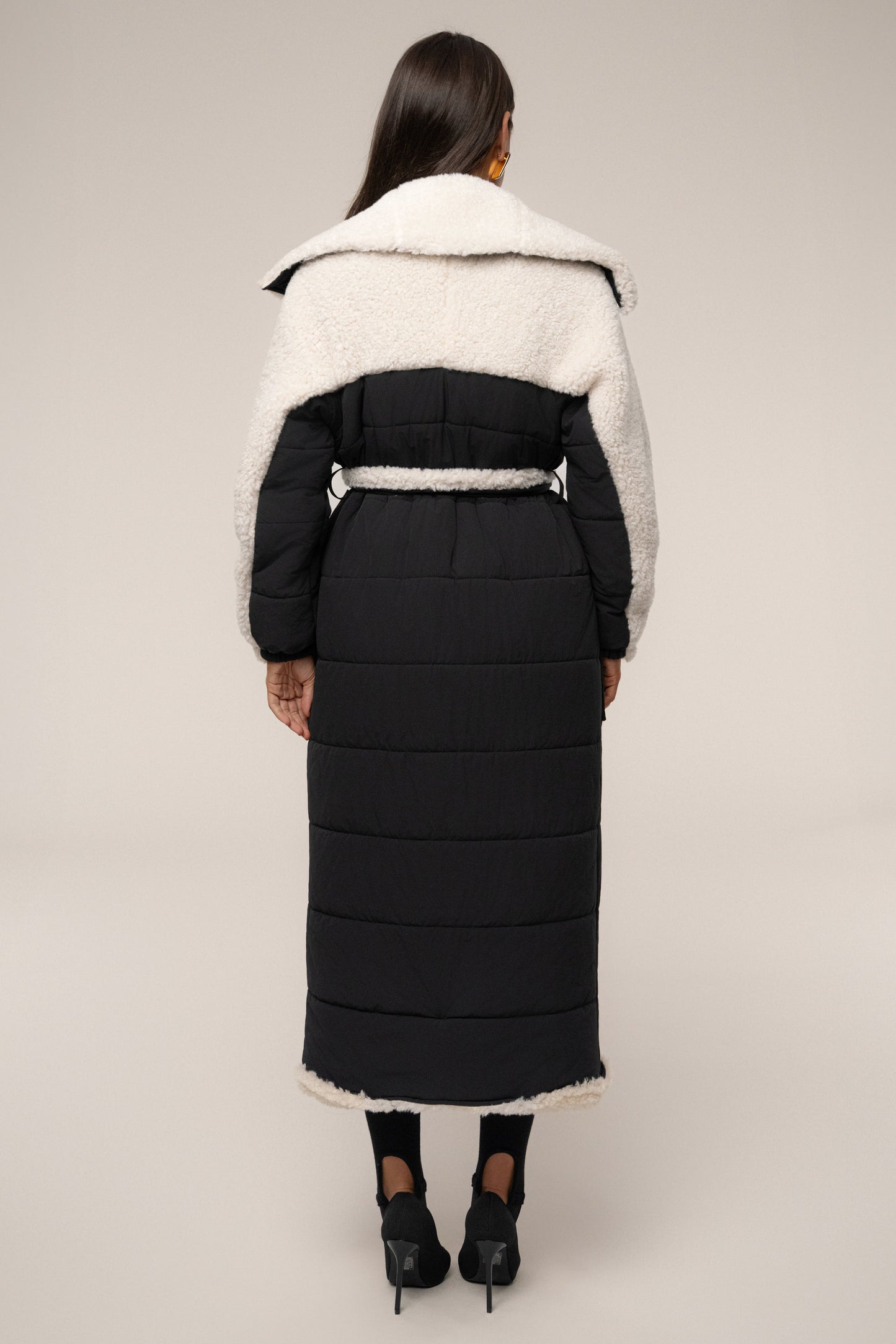 Black/Ivory Contrast Sherpa Coat JLUXLABEL
