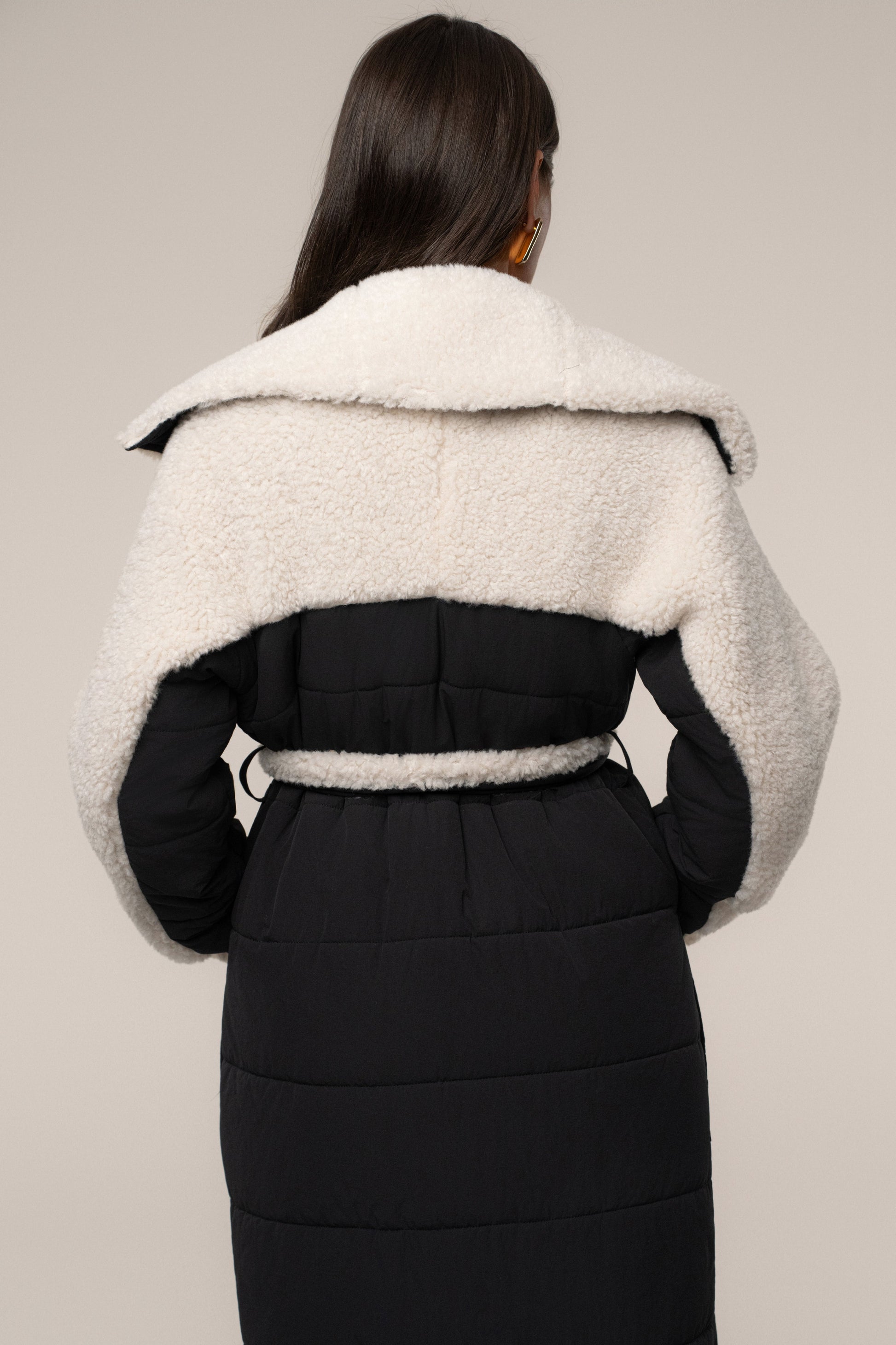 Black/Ivory Contrast Sherpa Coat JLUXLABEL