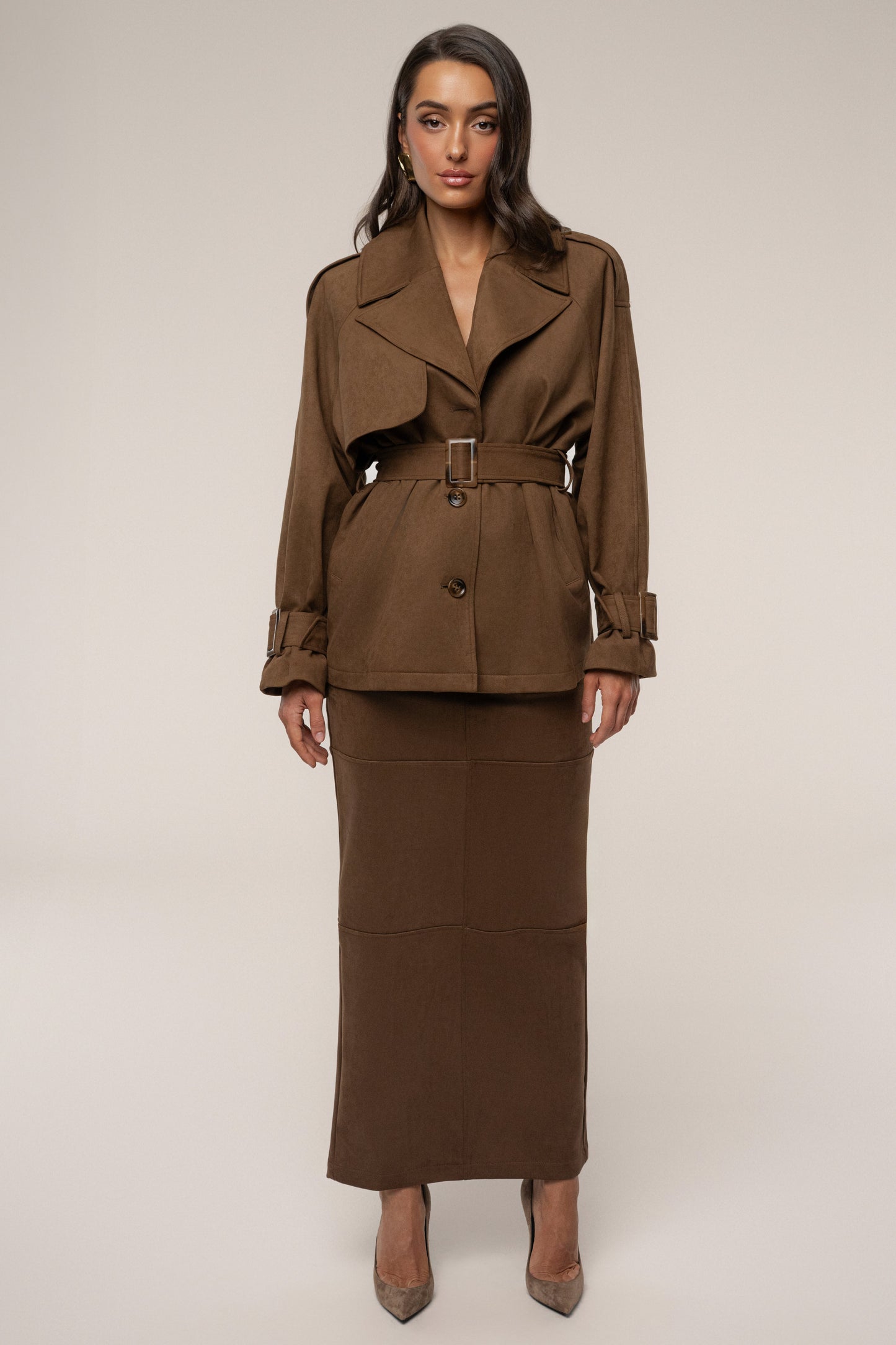 Chocolate Joy Suede Maxi Skirt JLUXLABEL