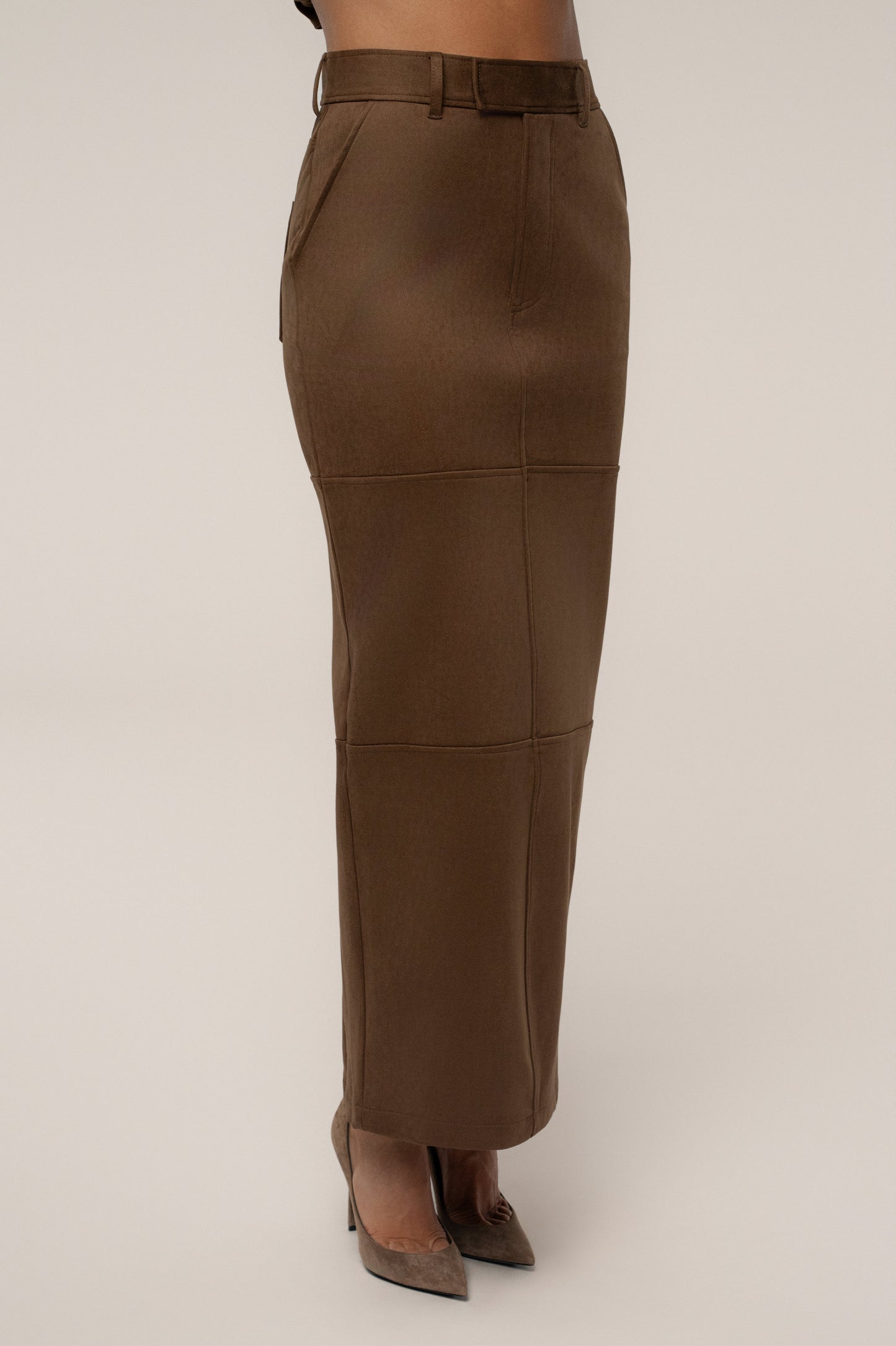 Chocolate Joy Suede Maxi Skirt JLUXLABEL