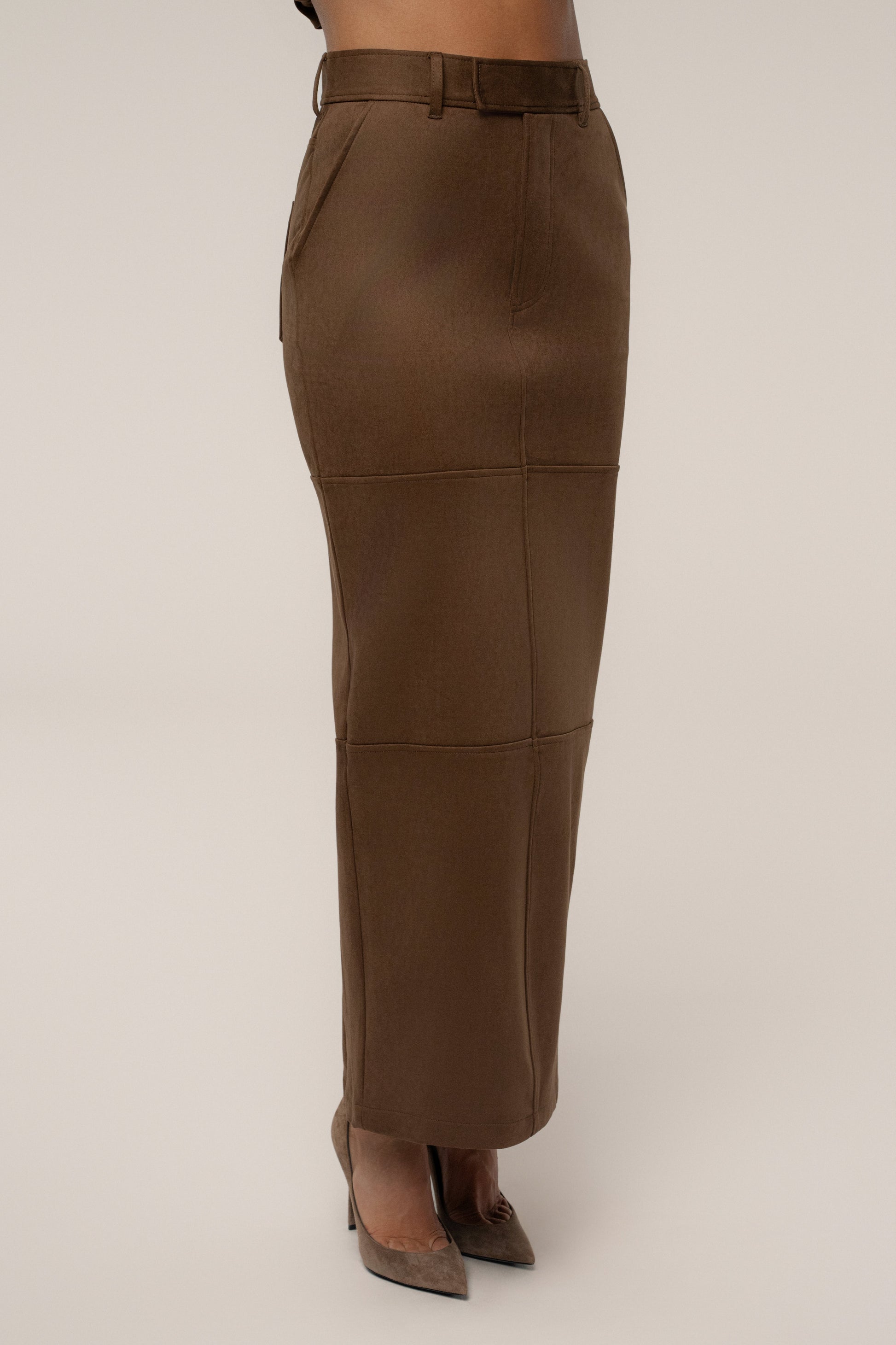 Chocolate Joy Suede Maxi Skirt JLUXLABEL