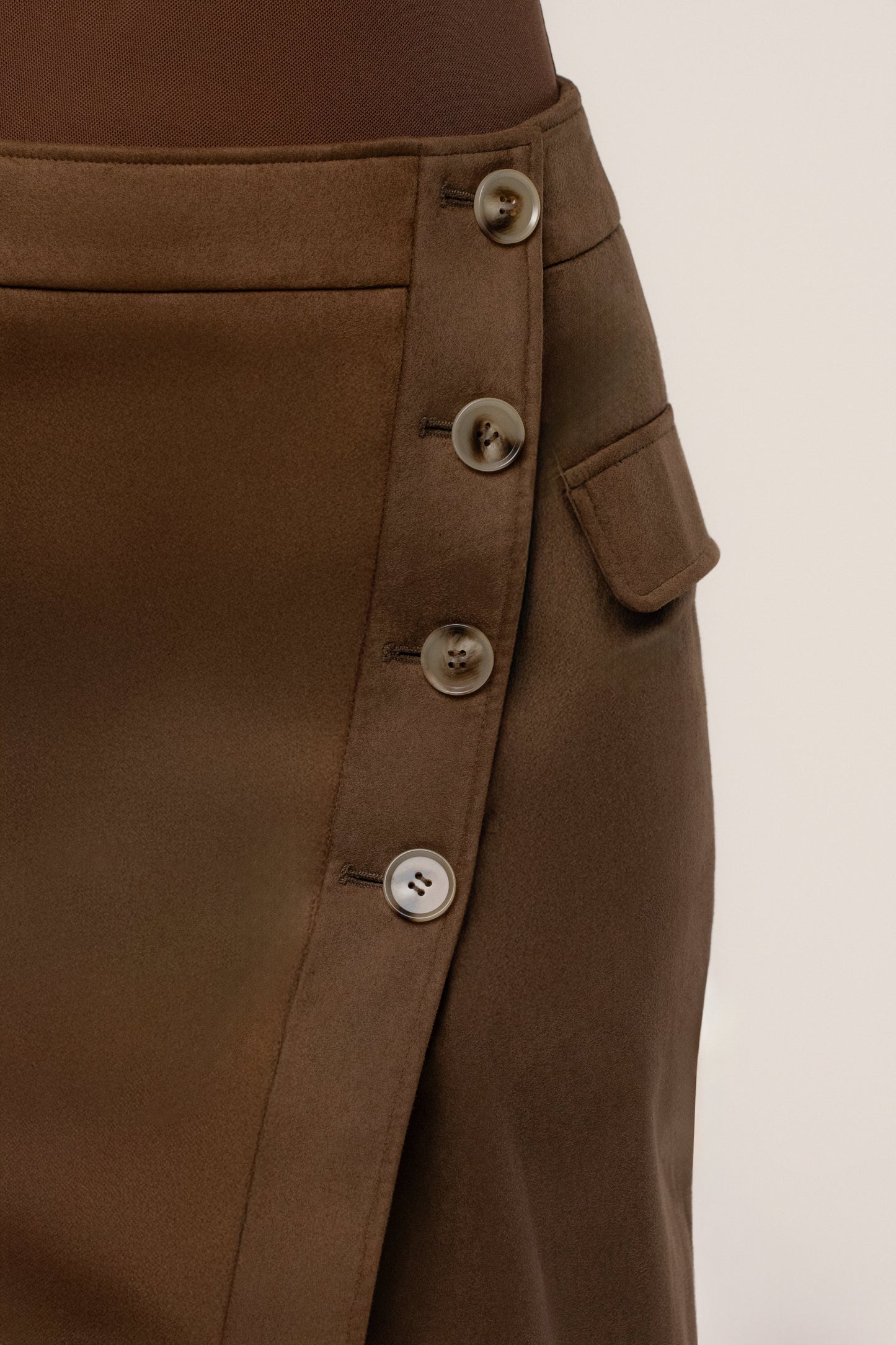 Chocolate Audrey Suede Midi Skirt JLUXLABEL