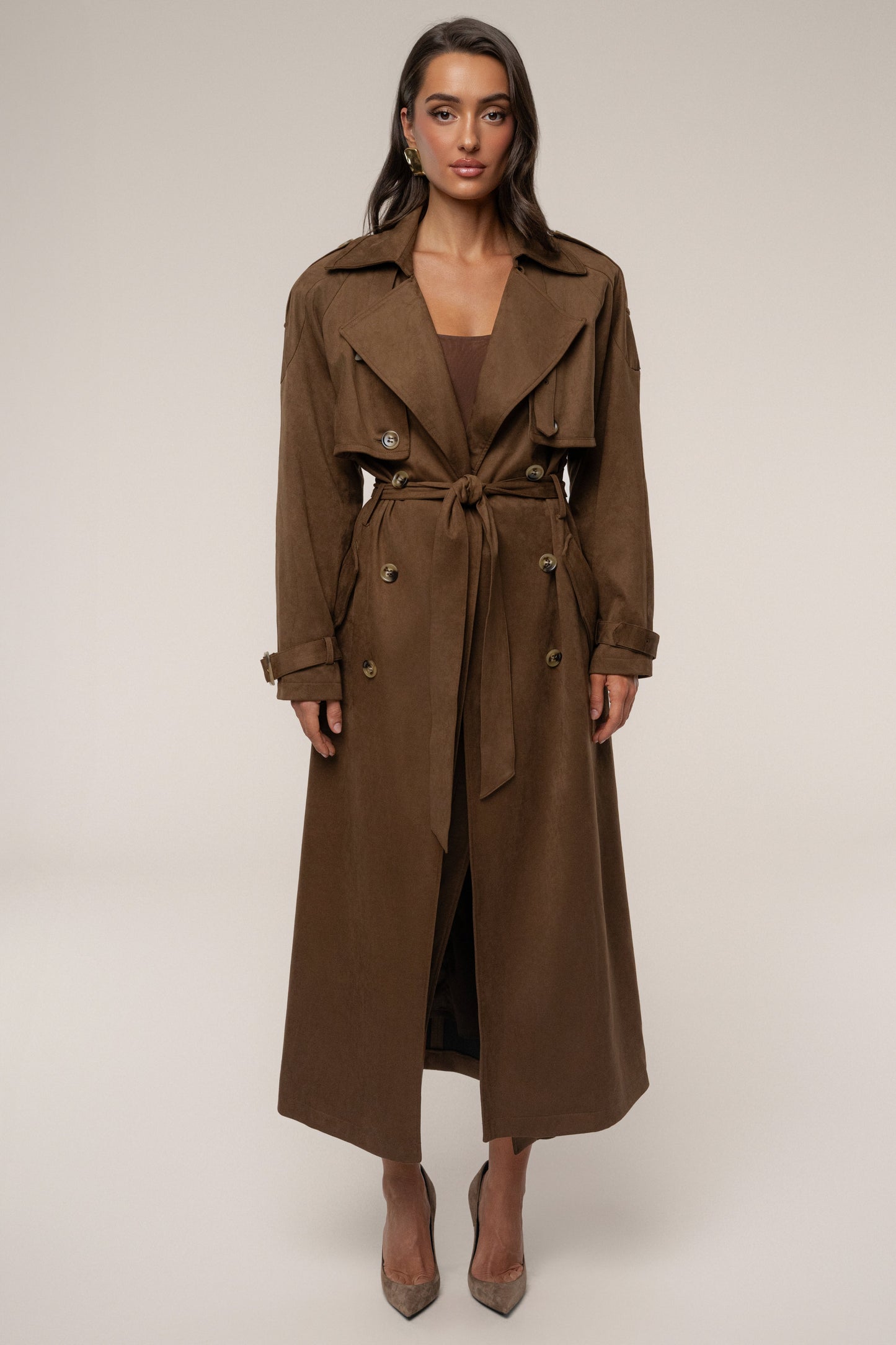 Chocolate Elite Suede Coat JLUXLABEL