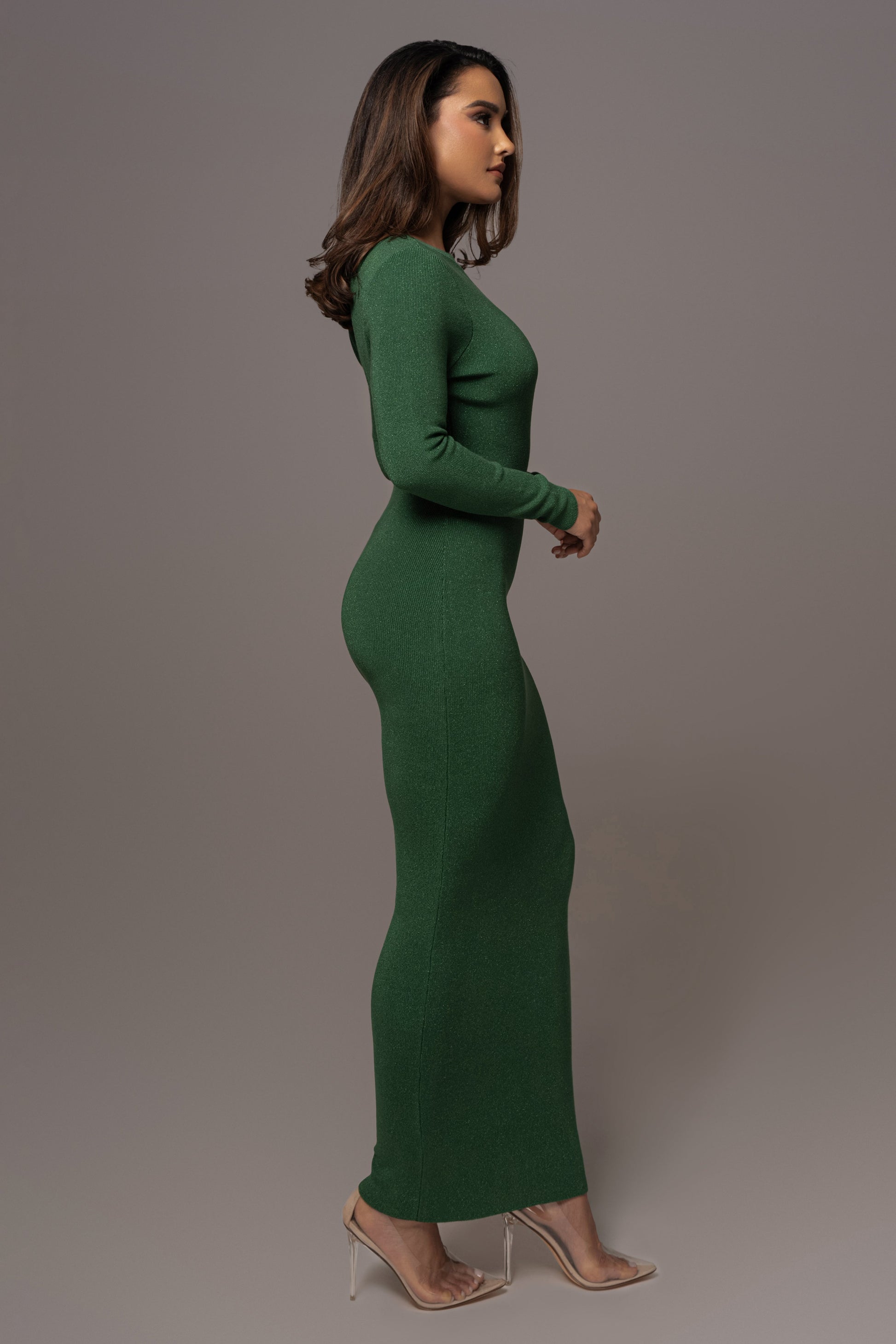 Green Night Shimmers Asymmetrical Maxi Dress JLUXLABEL