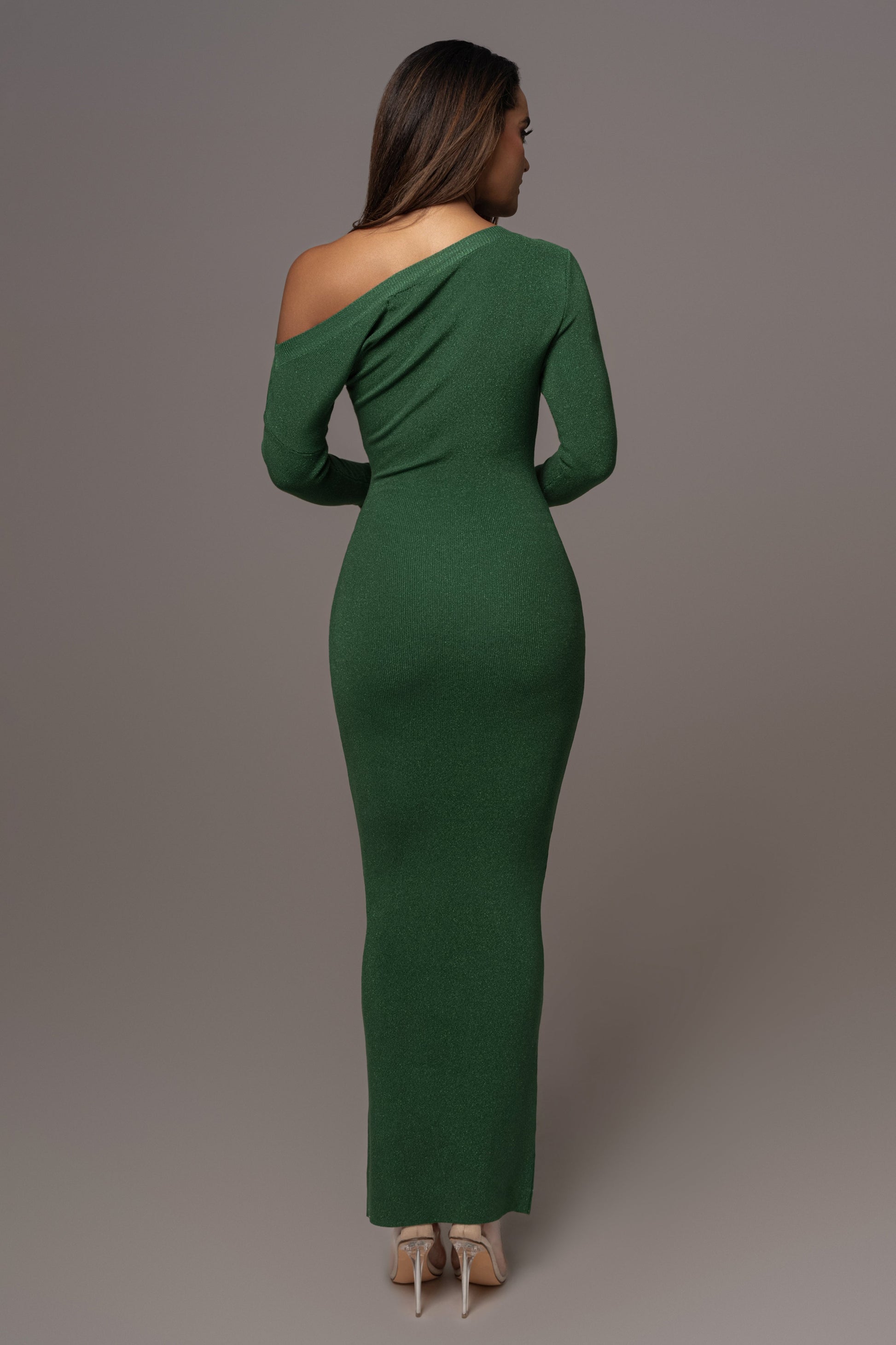 Green Night Shimmers Asymmetrical Maxi Dress JLUXLABEL