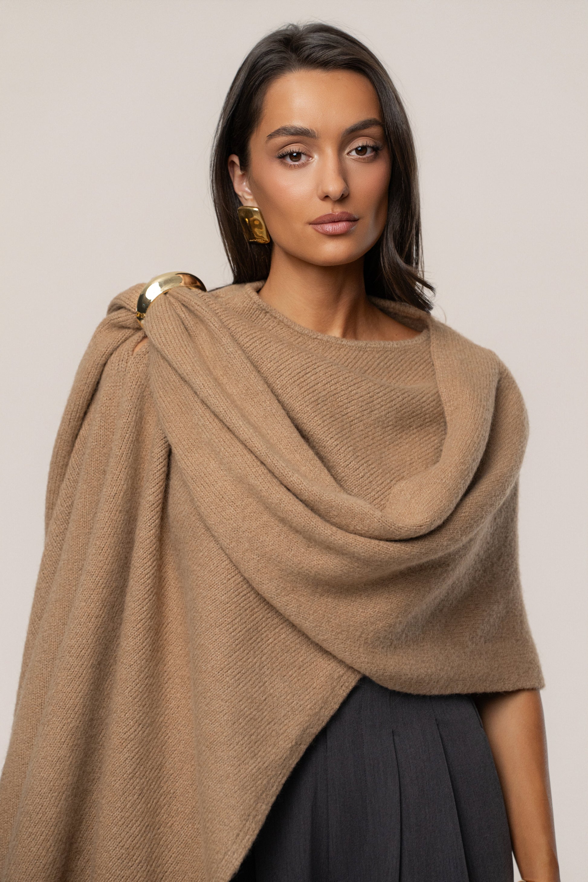 Taupe Radiance Knit Shawl JLUXLABEL