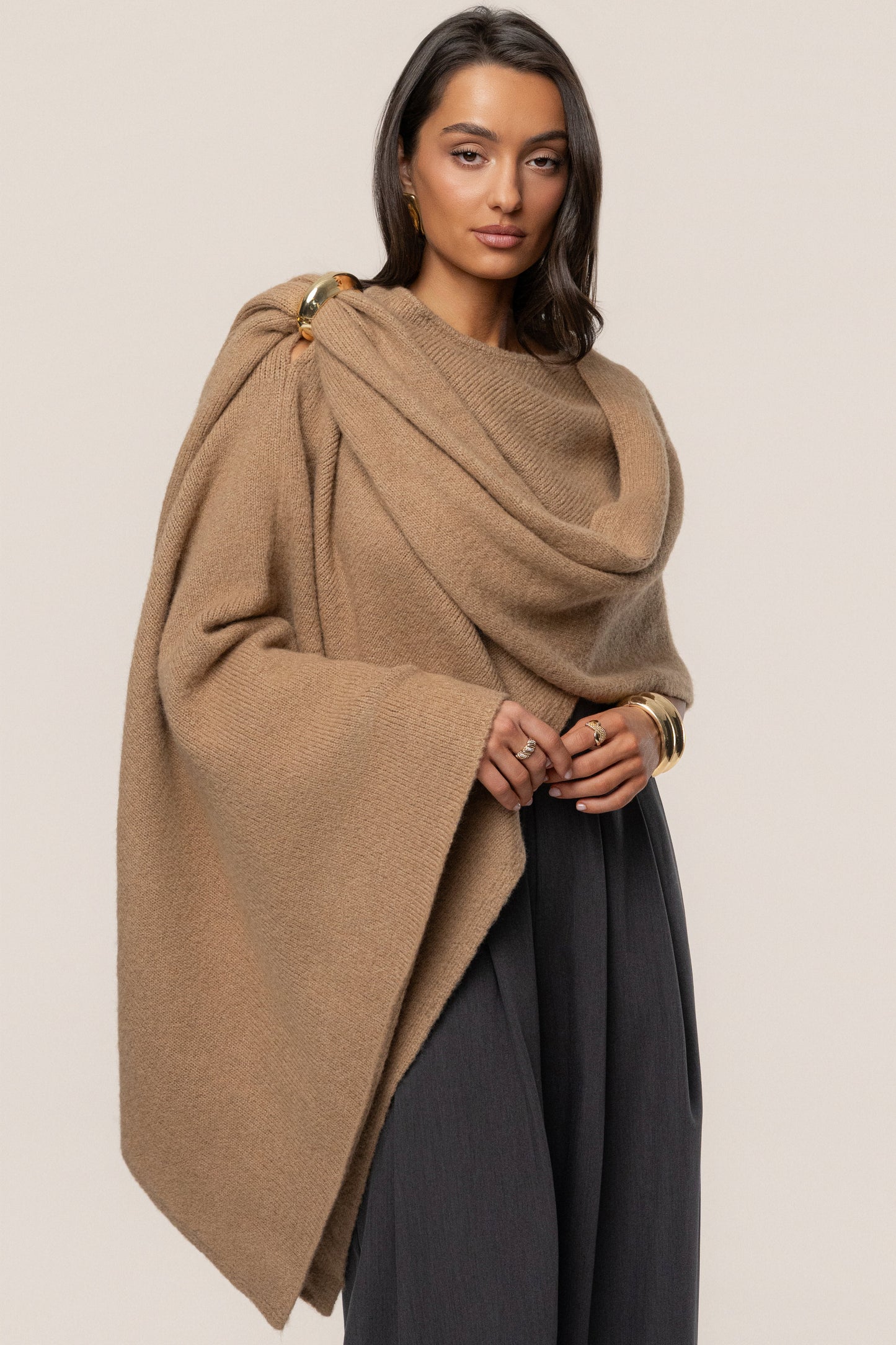 Taupe Radiance Knit Shawl JLUXLABEL