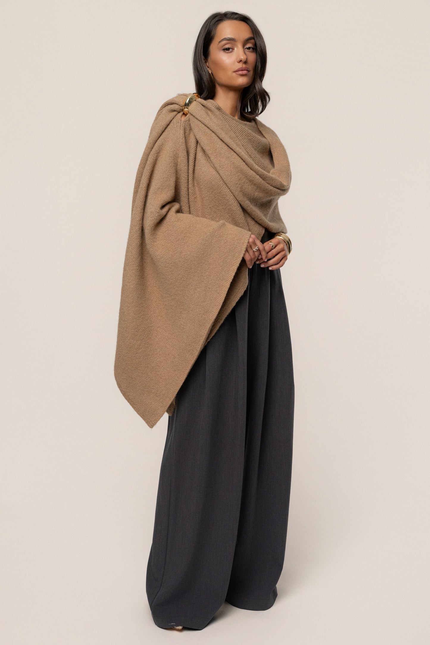 Taupe Radiance Knit Shawl JLUXLABEL