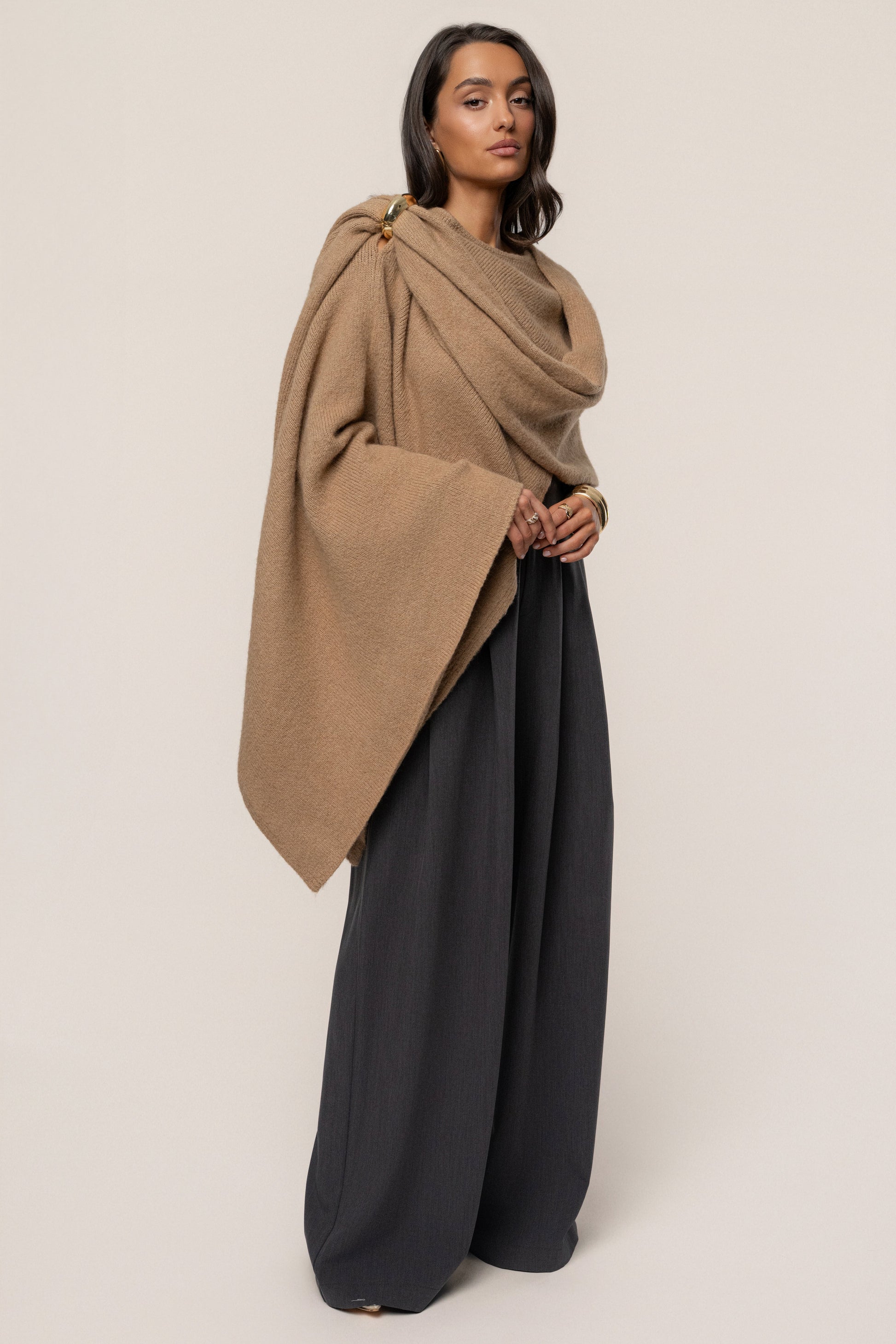 Taupe Radiance Knit Shawl JLUXLABEL