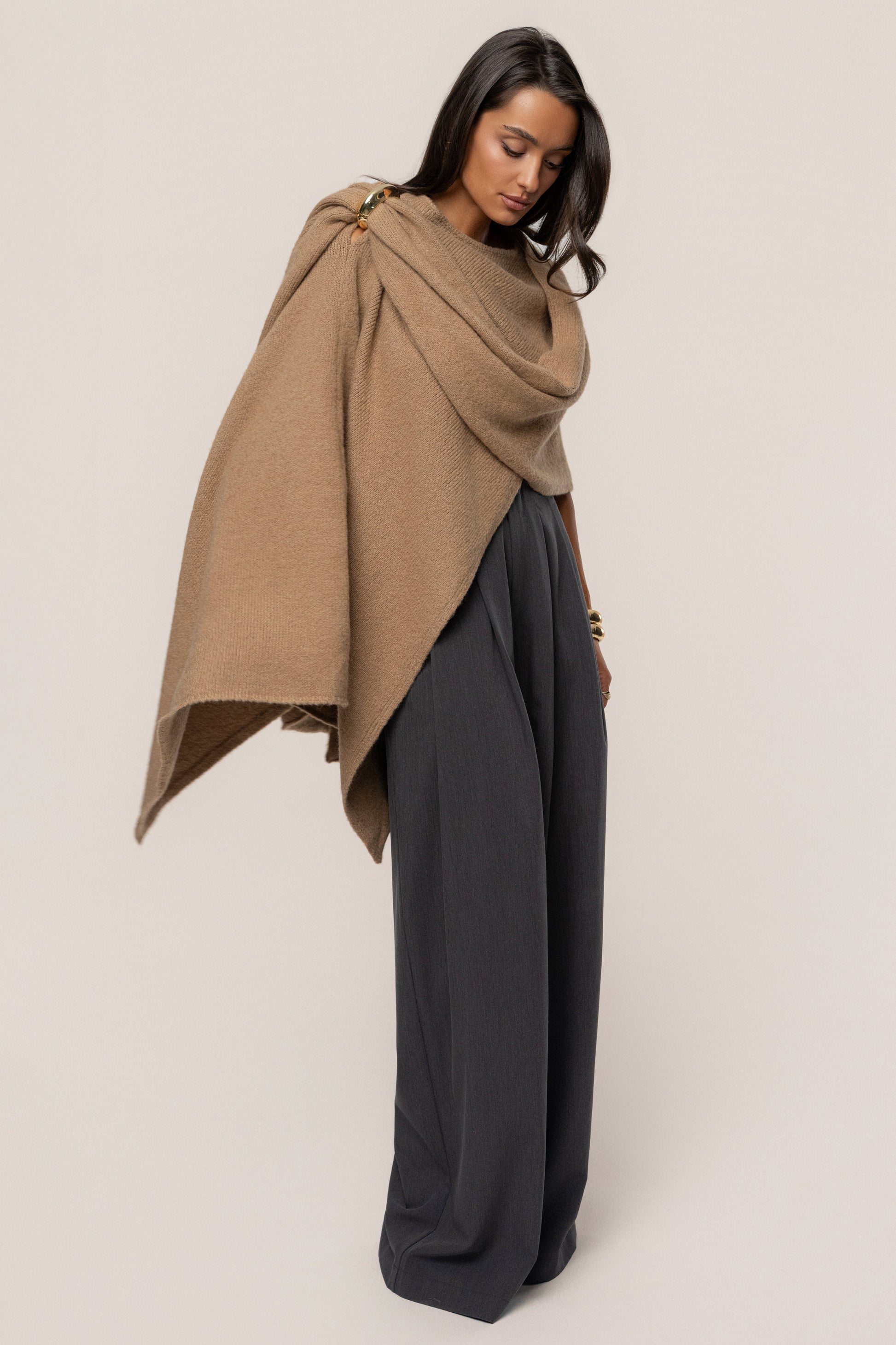 Taupe Radiance Knit Shawl JLUXLABEL