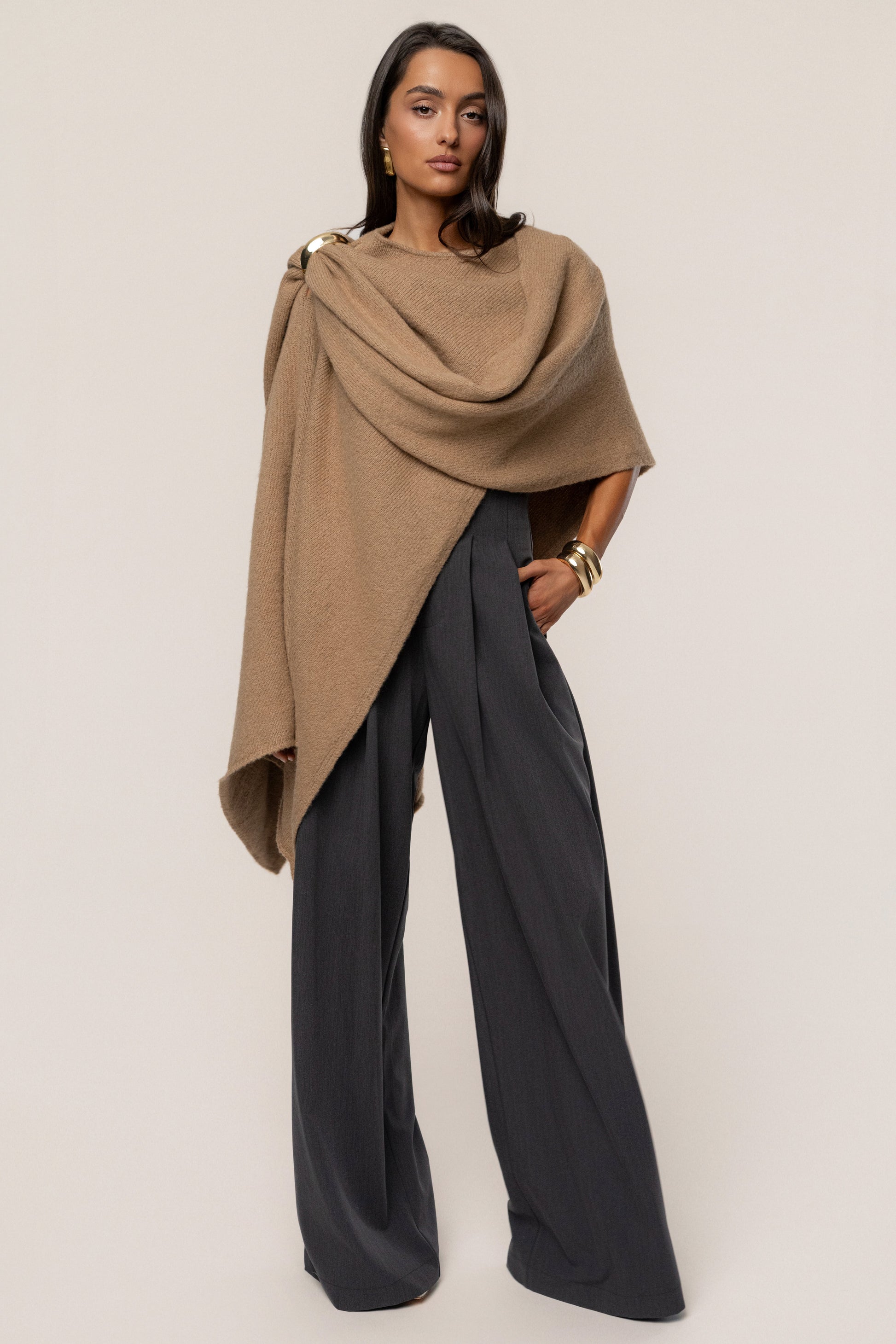 Taupe Radiance Knit Shawl JLUXLABEL