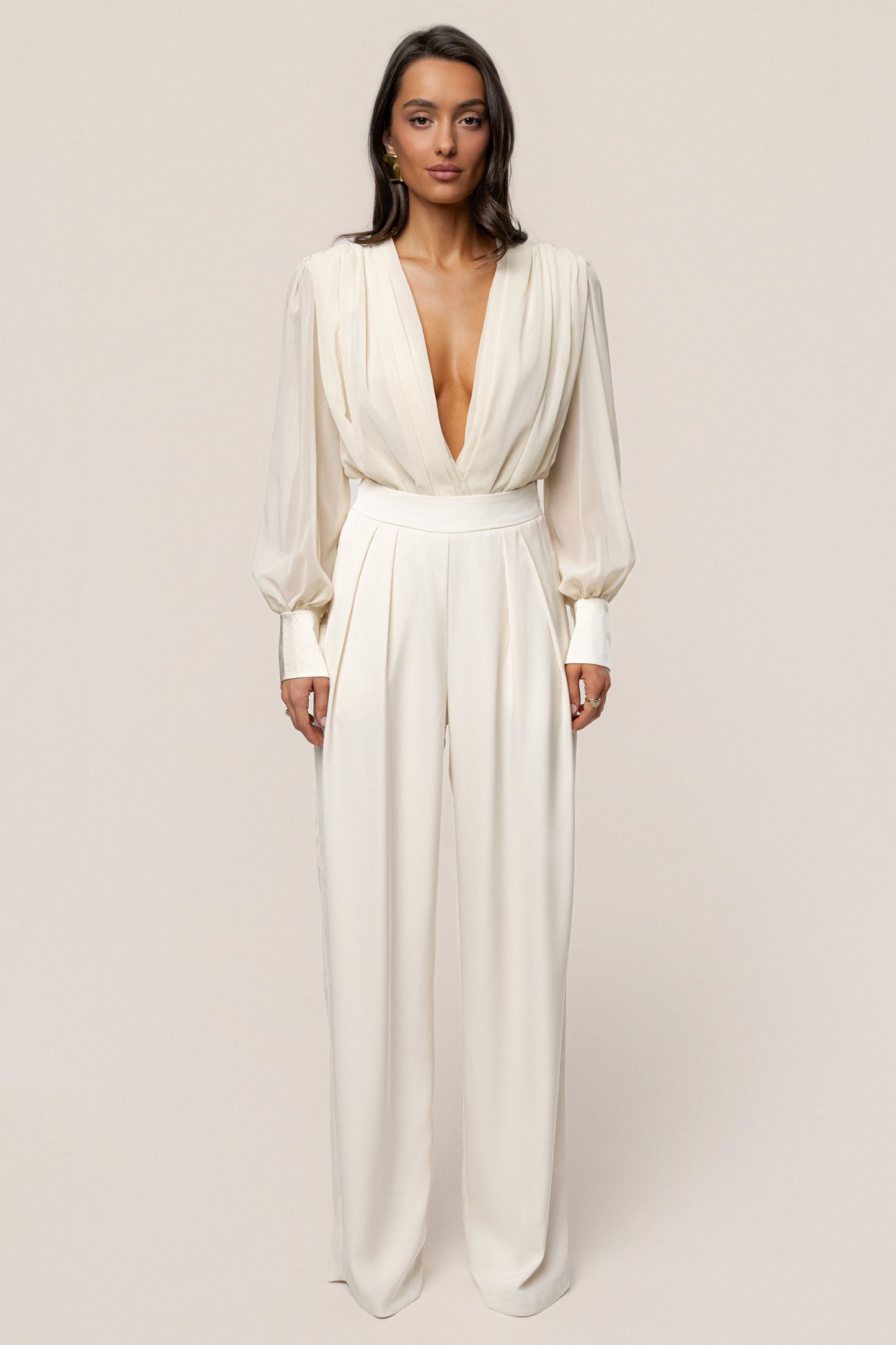 Ivory Refined Pleated Chiffon Top JLUXLABEL