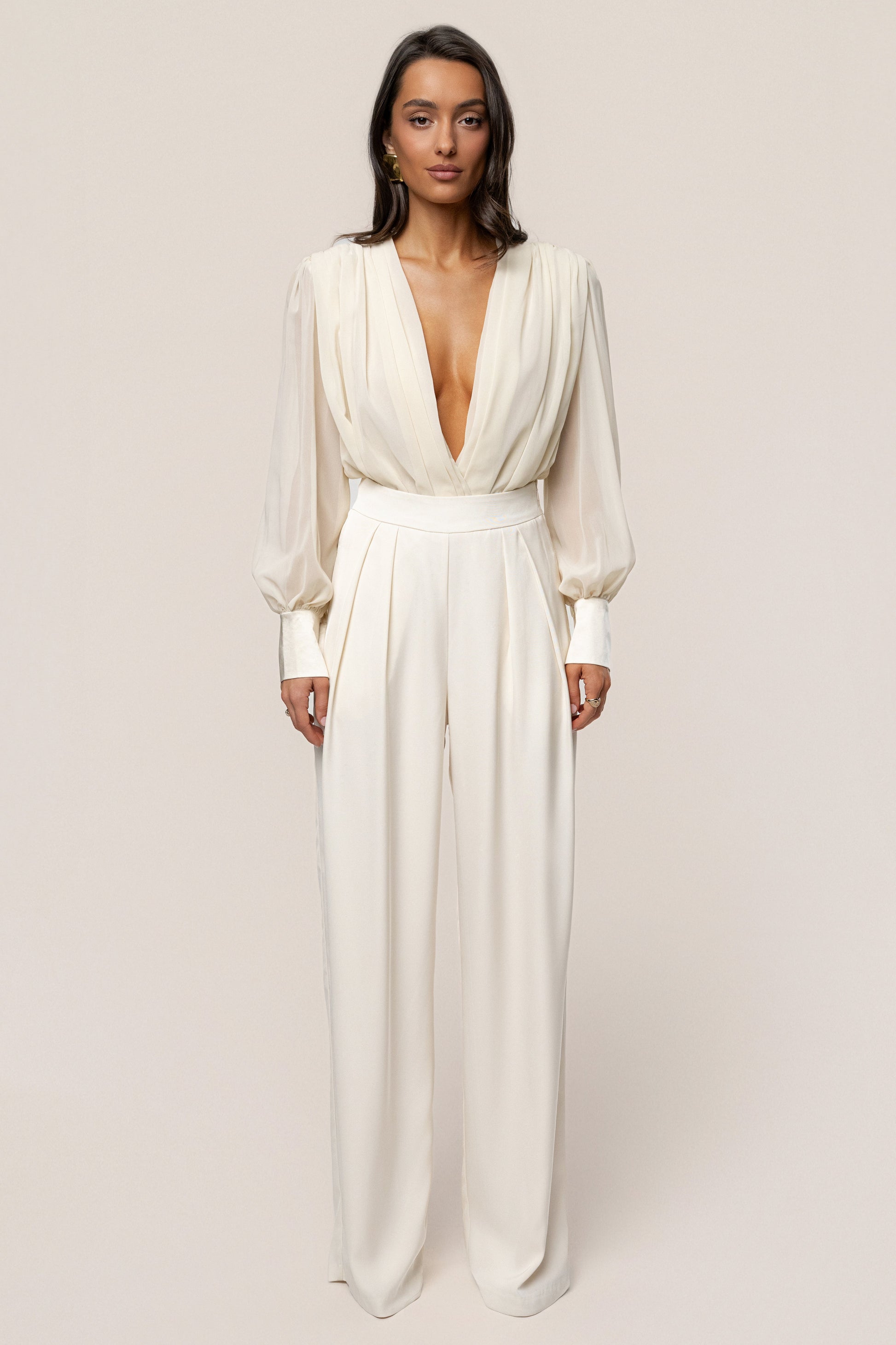 Ivory Refined Pleated Chiffon Top JLUXLABEL
