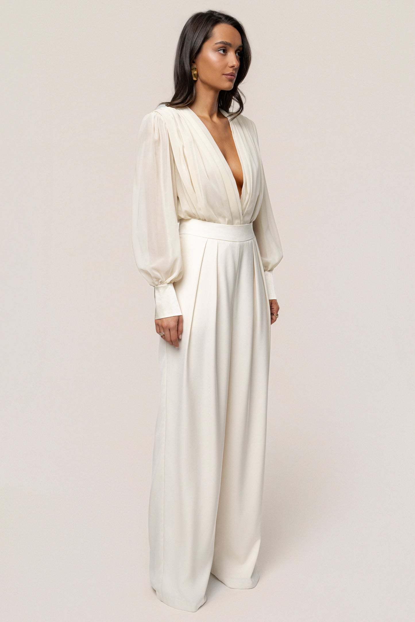 Ivory Refined Pleated Chiffon Top JLUXLABEL