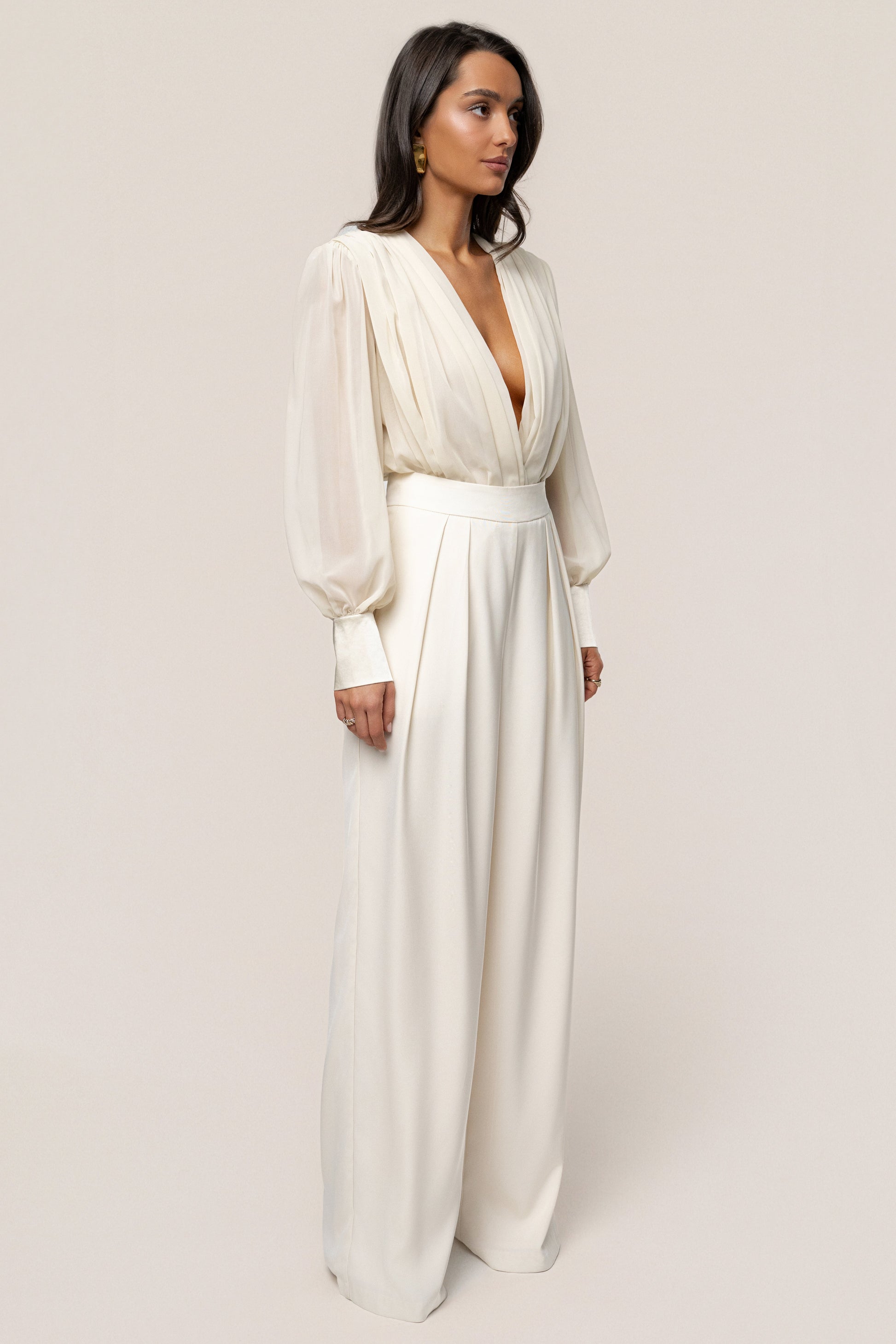 Ivory Refined Pleated Chiffon Top JLUXLABEL