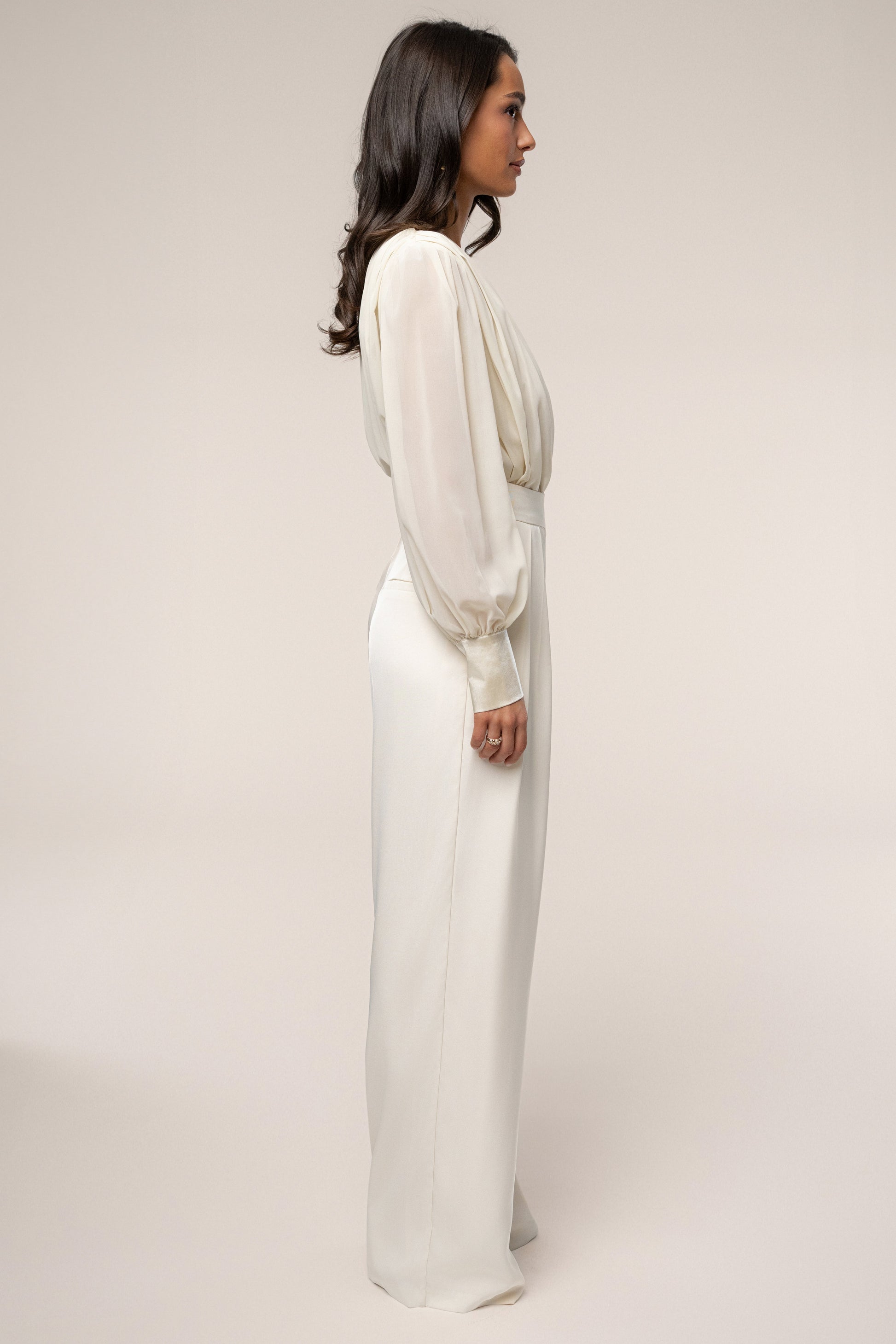 Ivory Refined Pleated Chiffon Top JLUXLABEL
