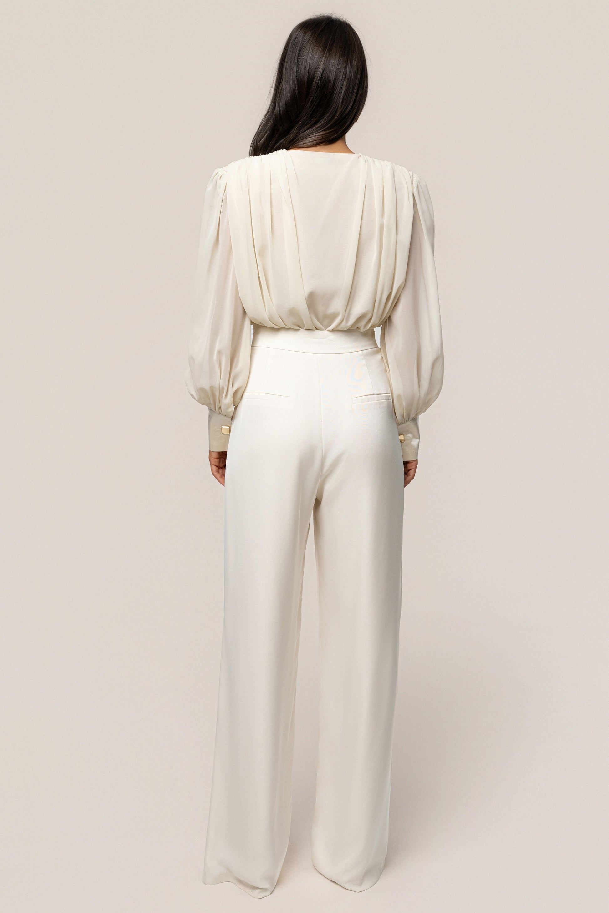 Ivory Refined Pleated Chiffon Top JLUXLABEL