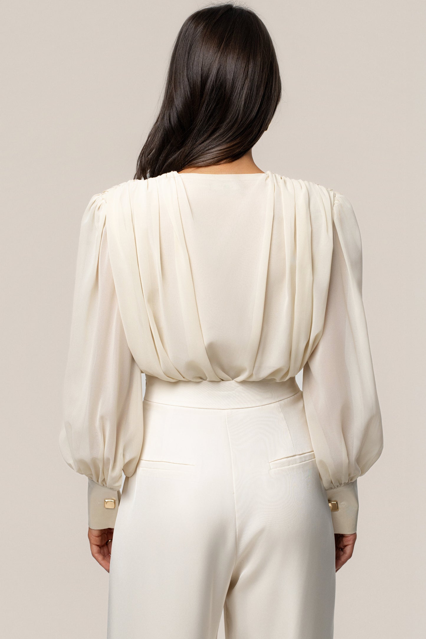 Ivory Refined Pleated Chiffon Top JLUXLABEL