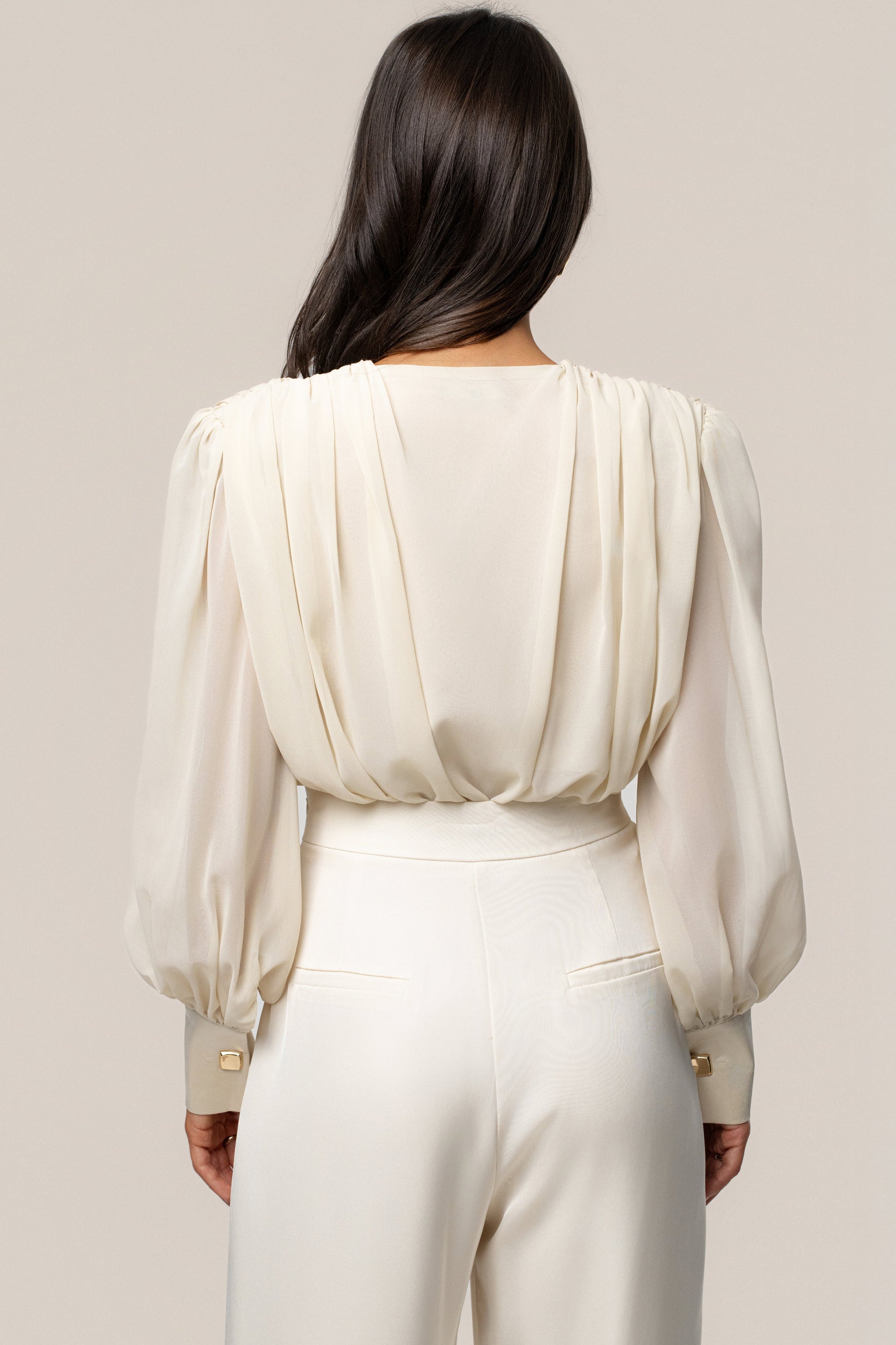 Ivory Refined Pleated Chiffon Top JLUXLABEL
