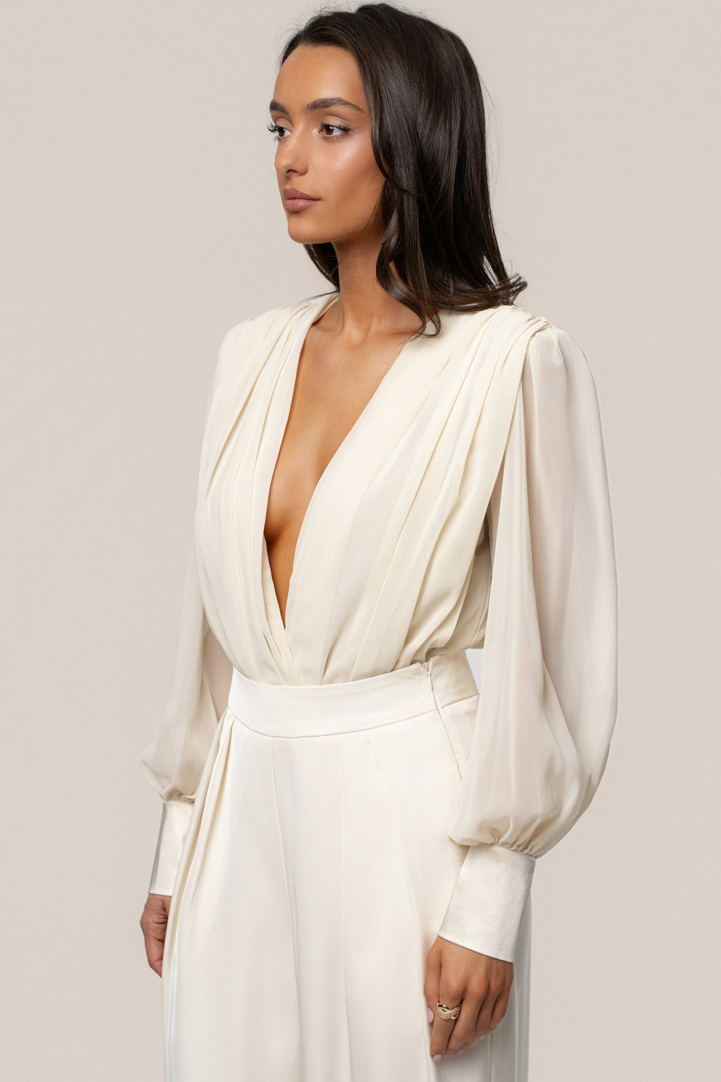 Ivory Refined Pleated Chiffon Top JLUXLABEL