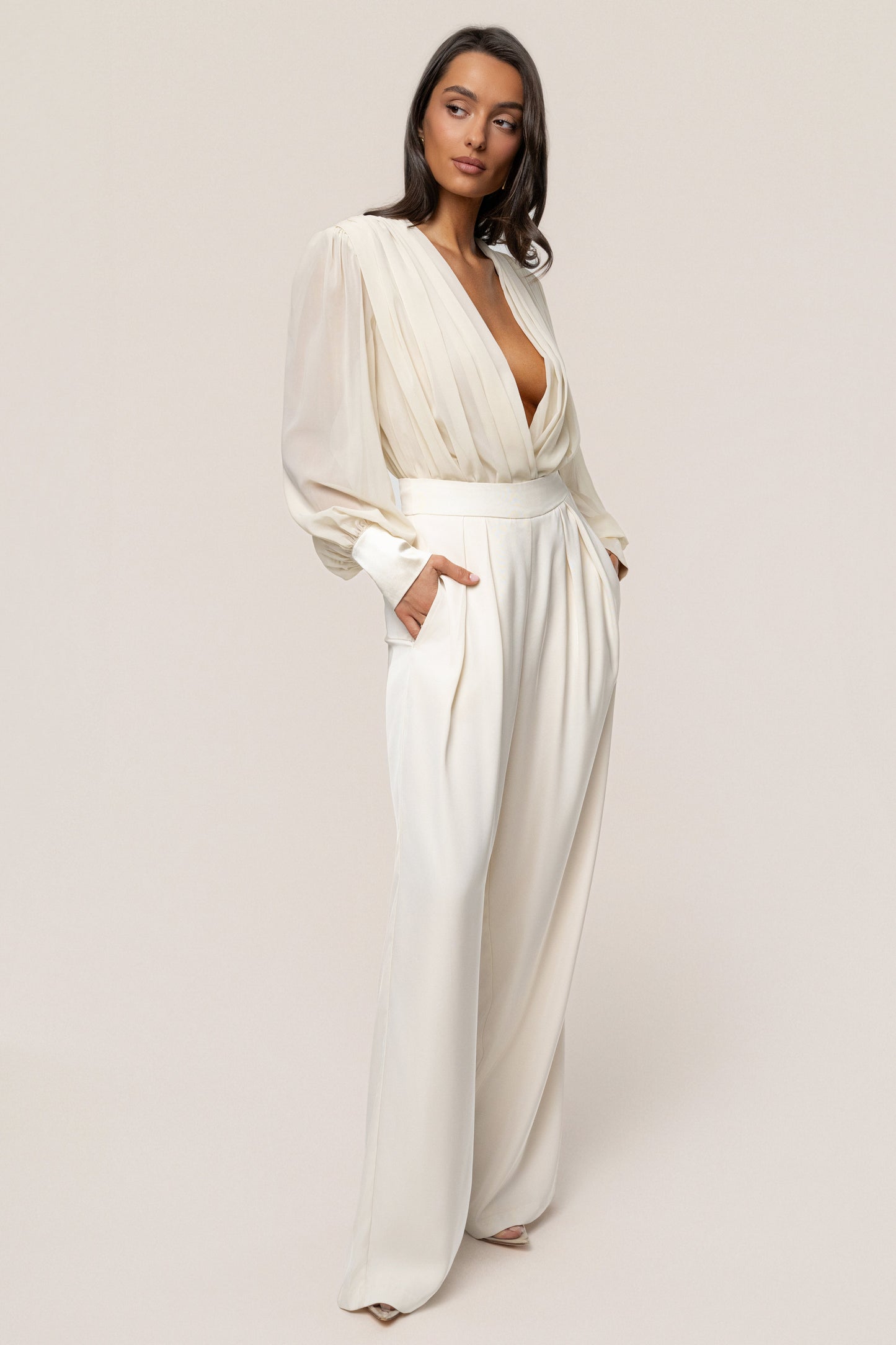 Ivory Refined Pleated Chiffon Top JLUXLABEL