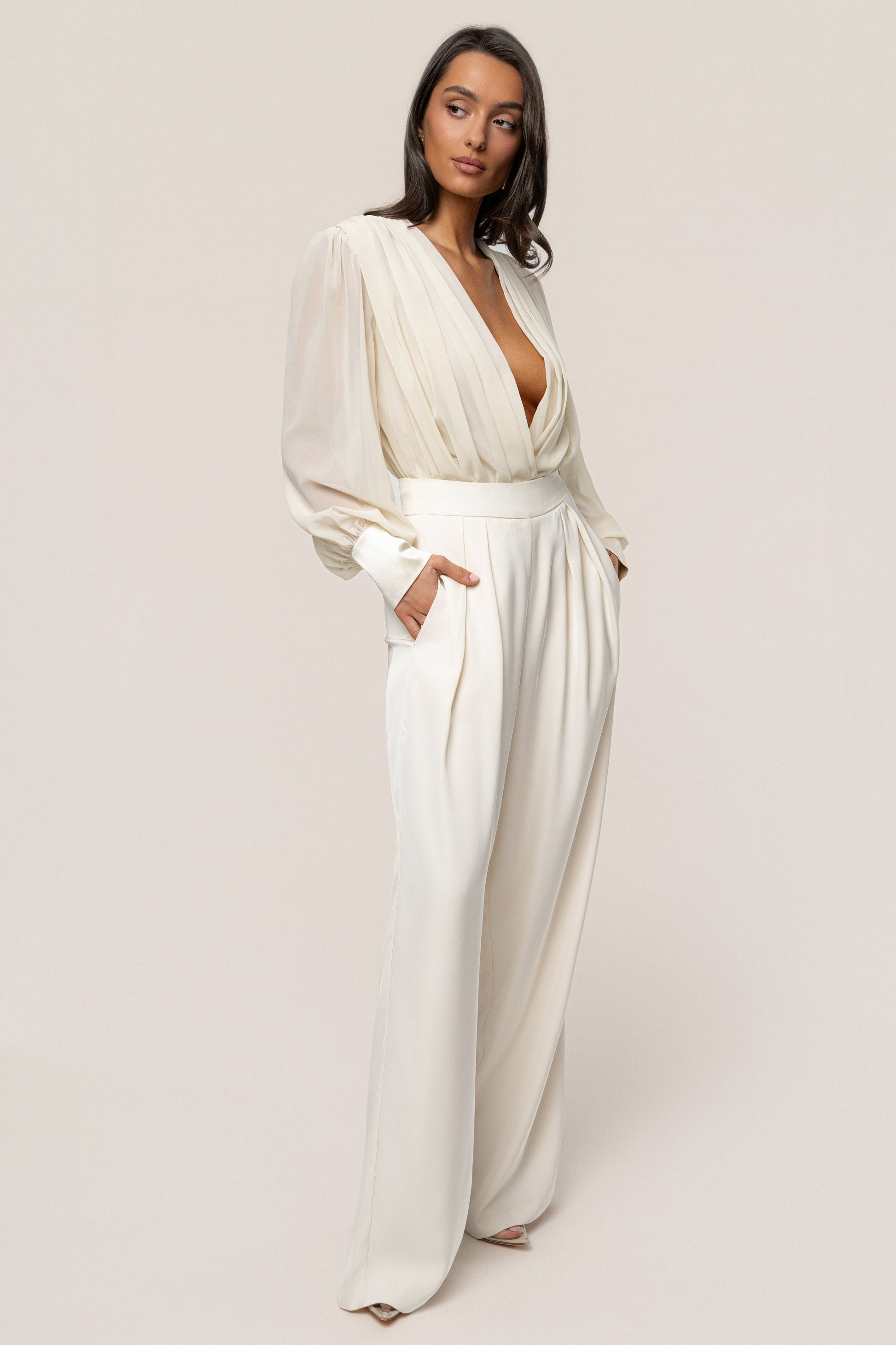 Ivory Refined Pleated Chiffon Top JLUXLABEL